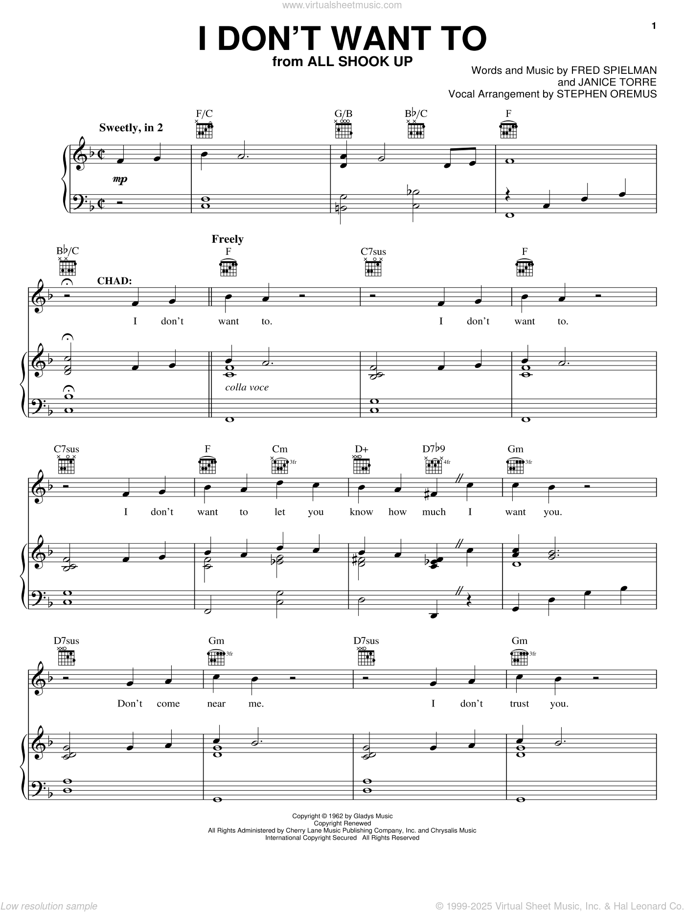 I Don't Want To sheet music for voice, piano or guitar (PDF)