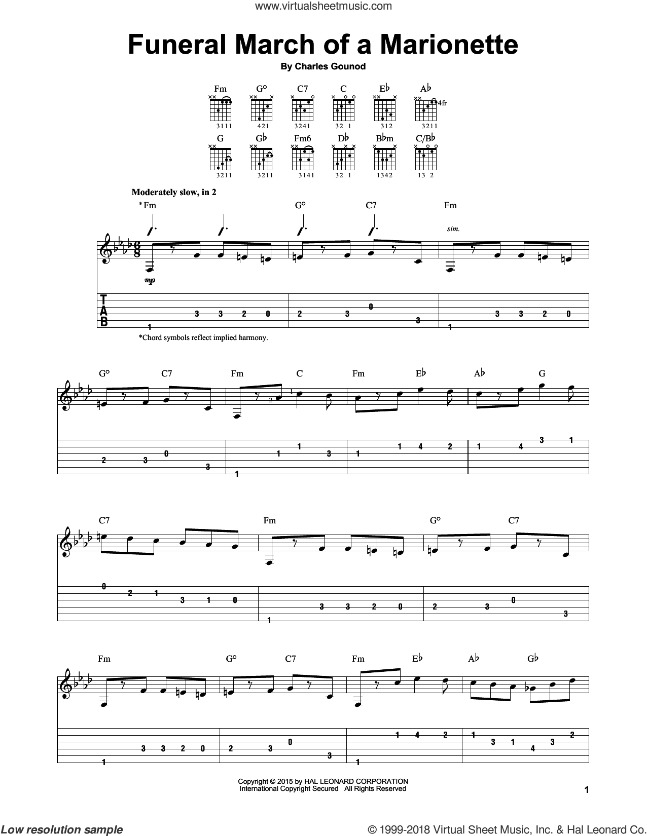 Gounod Funeral March Of A Marionette Sheet Music For Guitar Solo