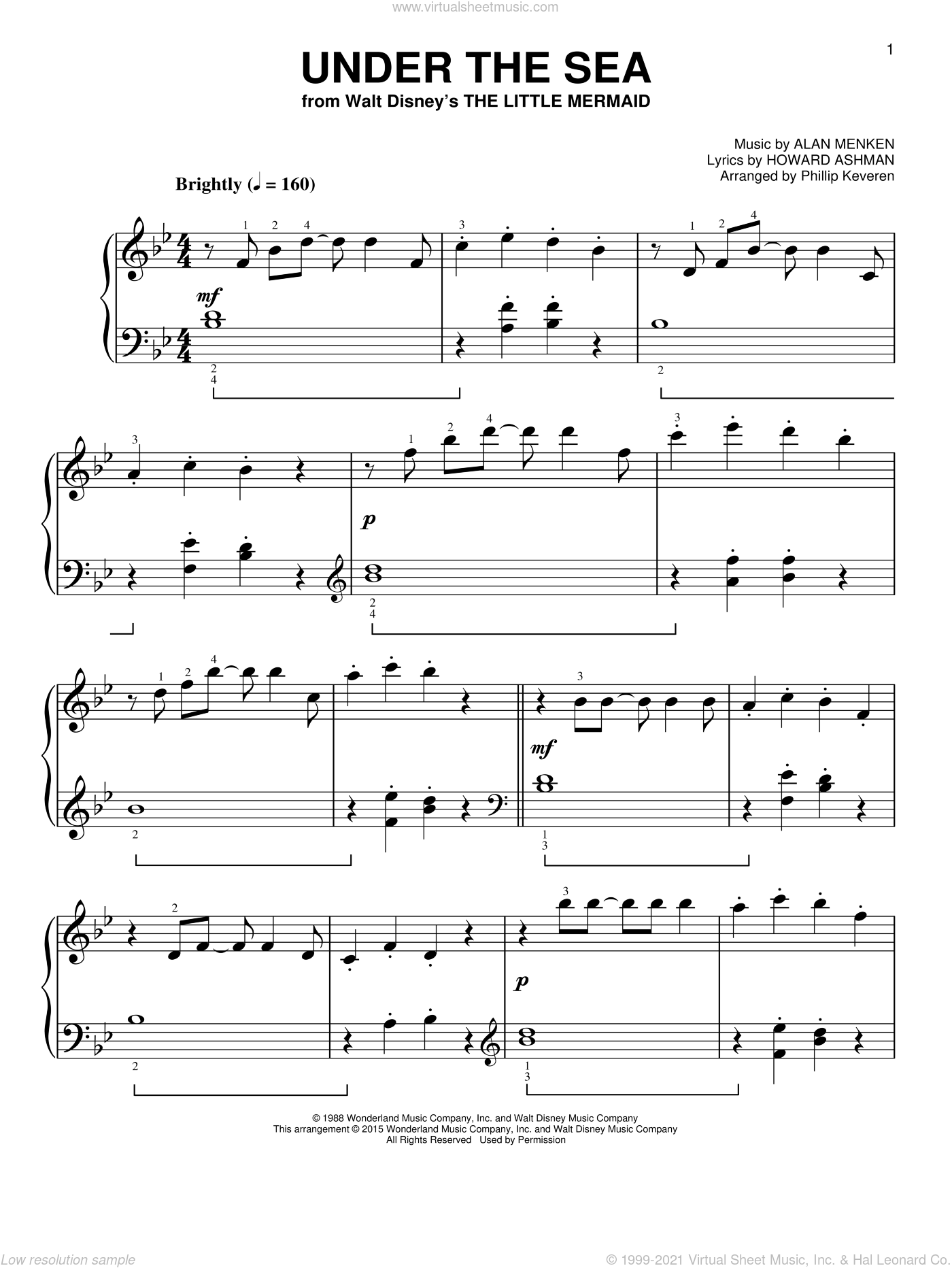 Menken Under The Sea Classical Version From The Little Mermaid Arr Phillip Keveren Sheet Music For Piano Solo