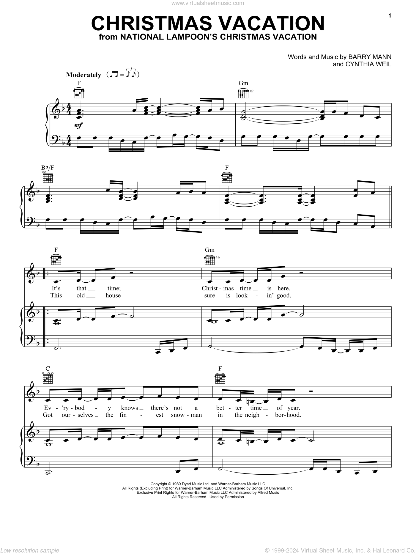 Weil - Christmas Vacation sheet music for voice, piano or guitar