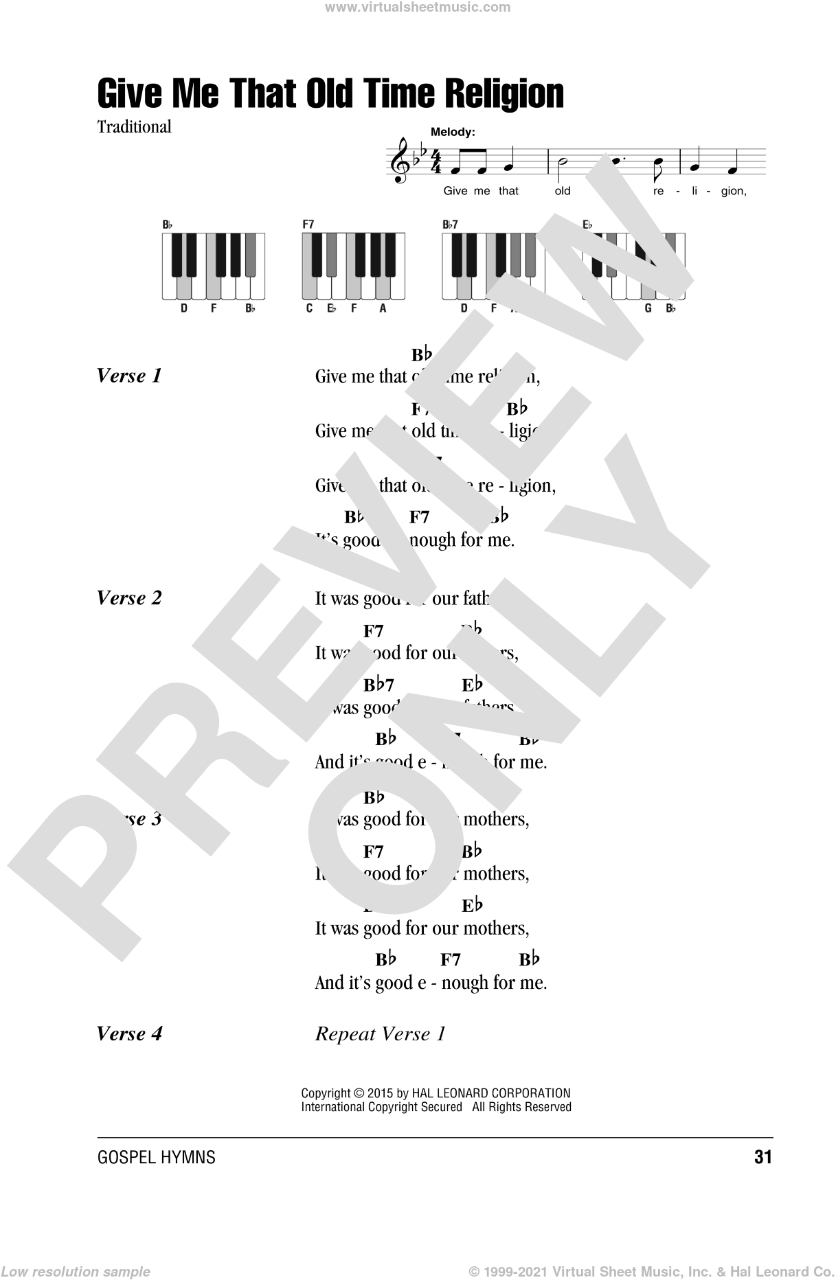 Give Me That) Old-Time Religion (Lead sheet with lyrics ) Sheet music for  Piano (Solo) Easy