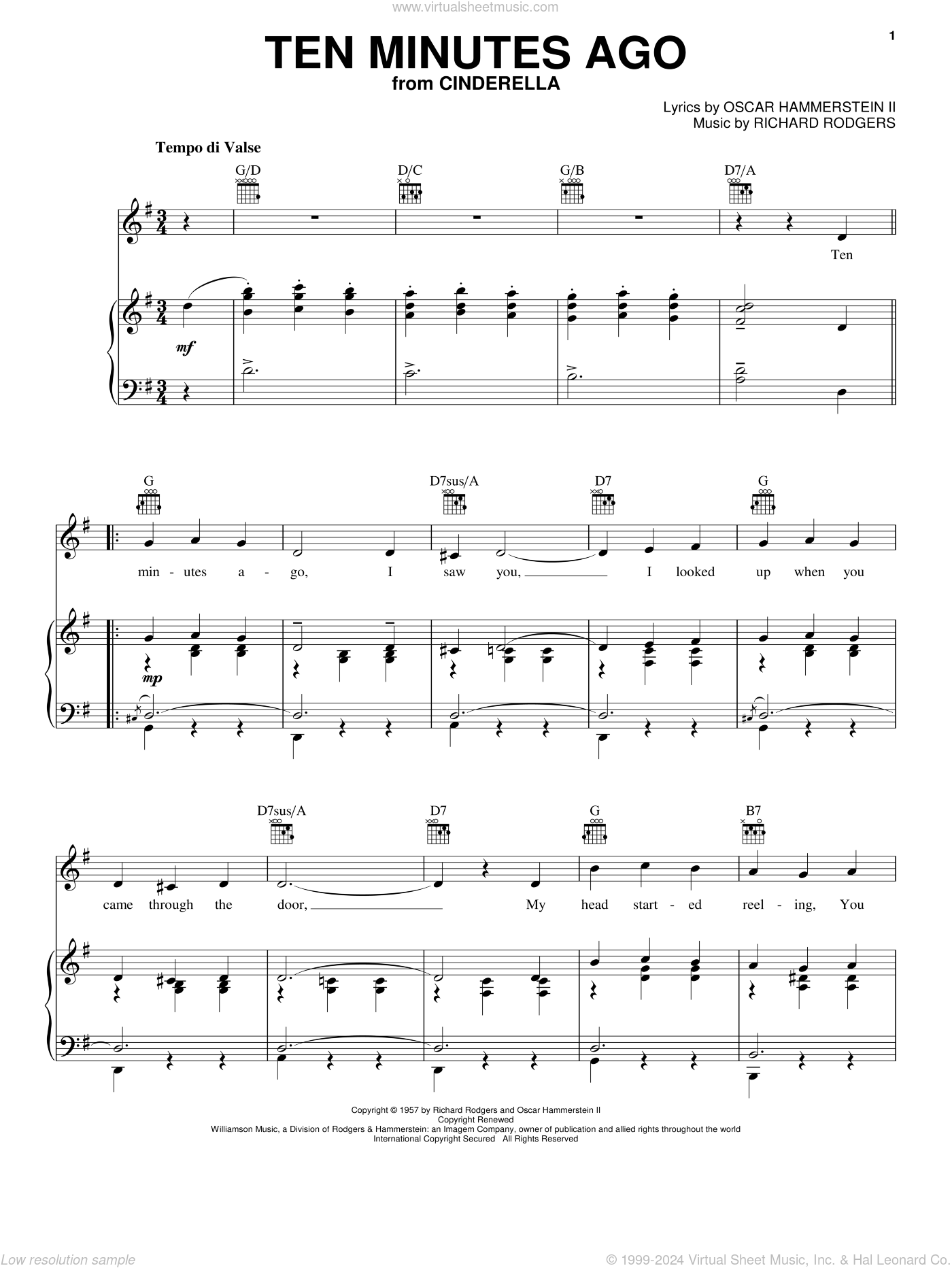 Ten Minutes Ago From Cinderella Sheet Music For Voice Piano Or Guitar