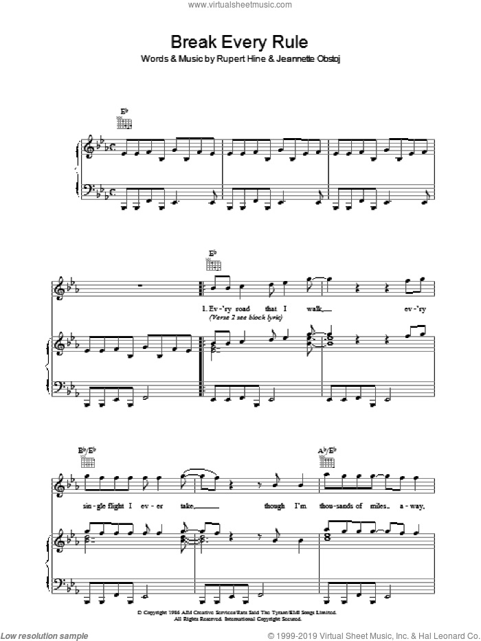 Break Every Rule sheet music for voice, piano or guitar (PDF)