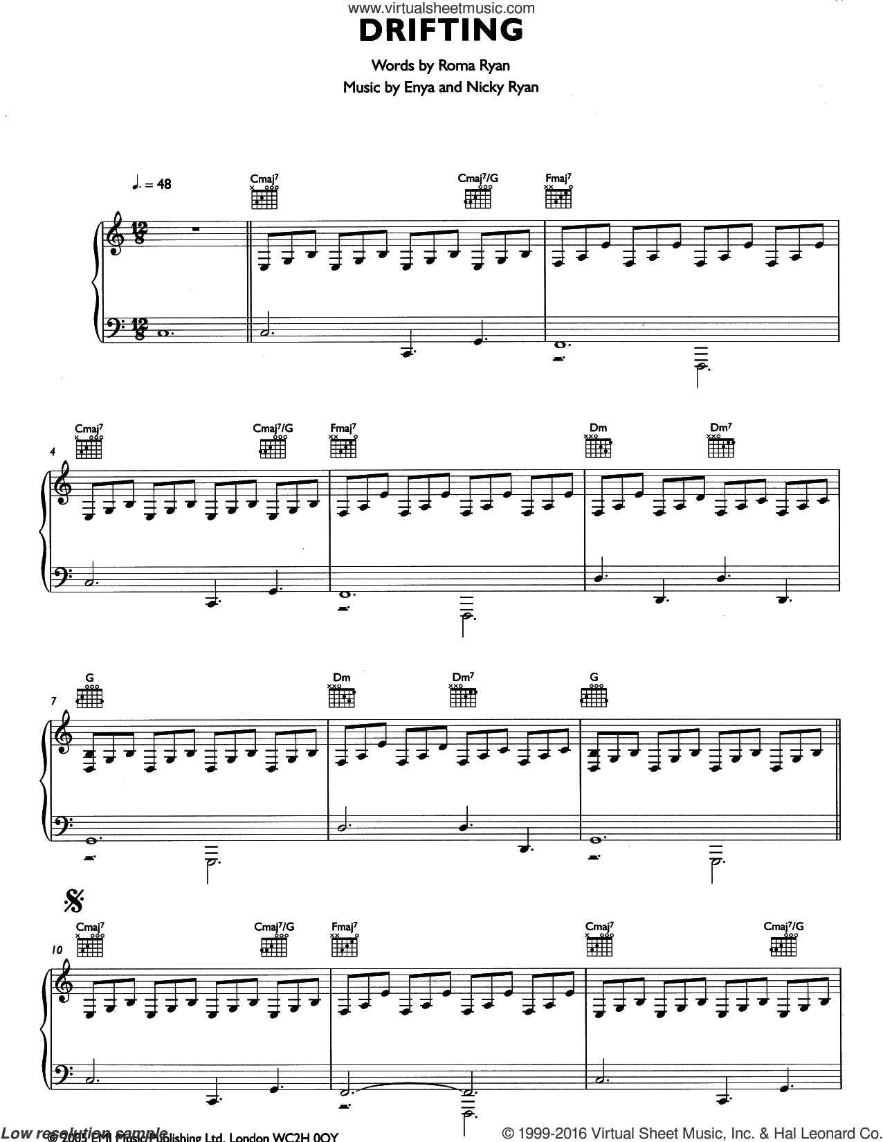 Enya - Drifting Sheet Music For Voice, Piano Or Guitar [PDF]