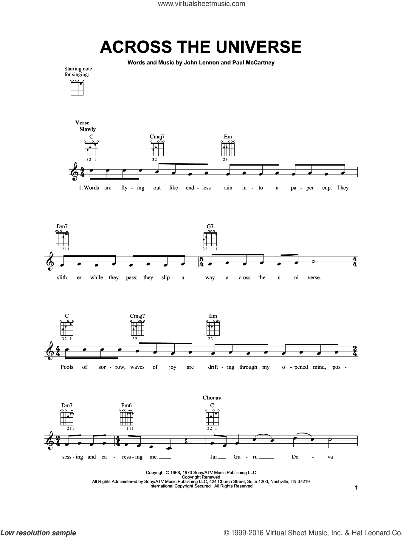 Across The Universe for guitar solo (chords) .