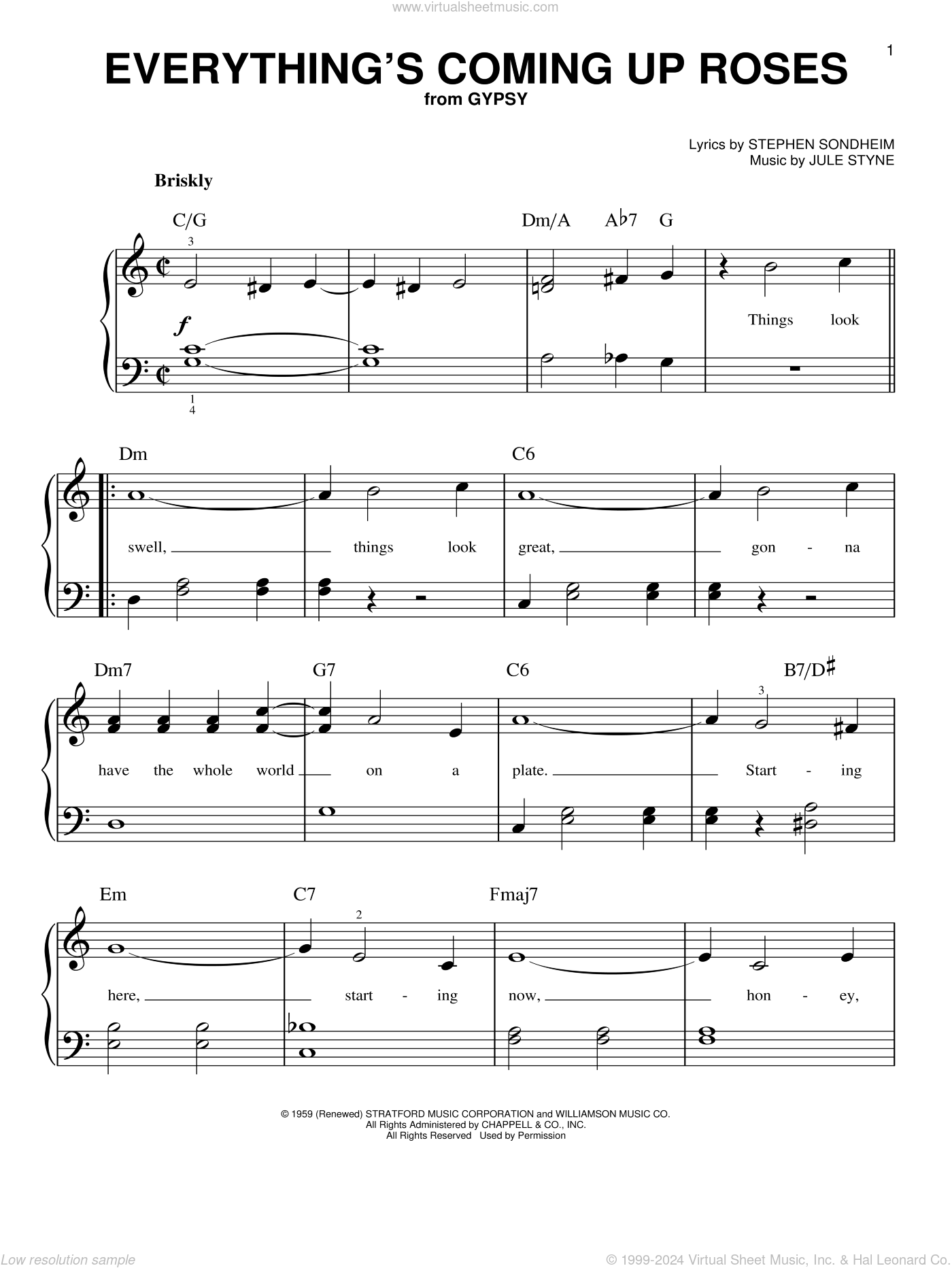 Everything's Coming Up Roses sheet music (beginner) for piano solo