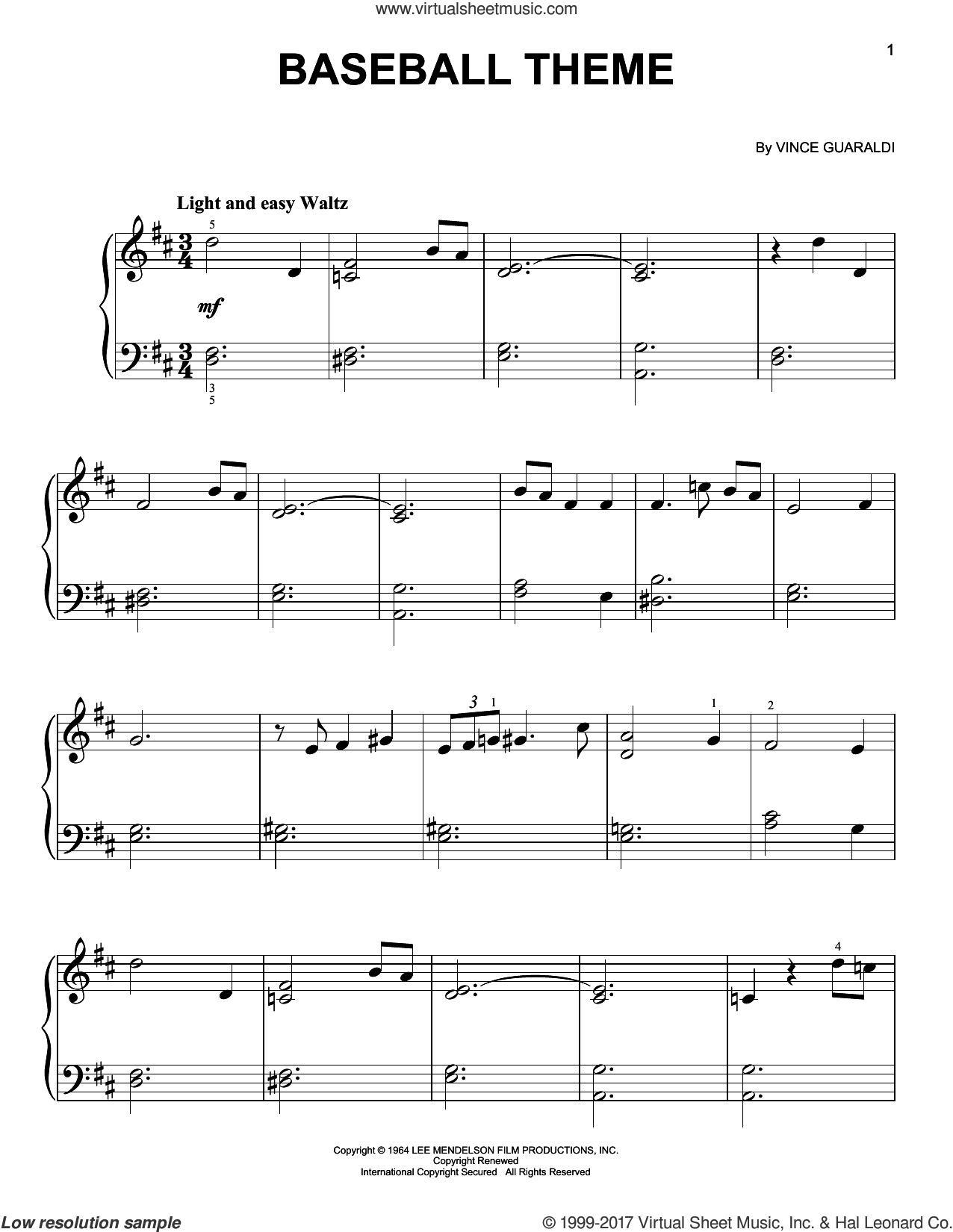 Baseball Theme sheet music for piano solo (PDF) v2