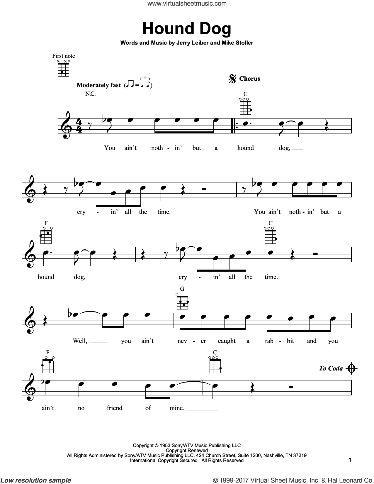 Presley Hound Dog sheet music for ukulele [PDFinteractive]