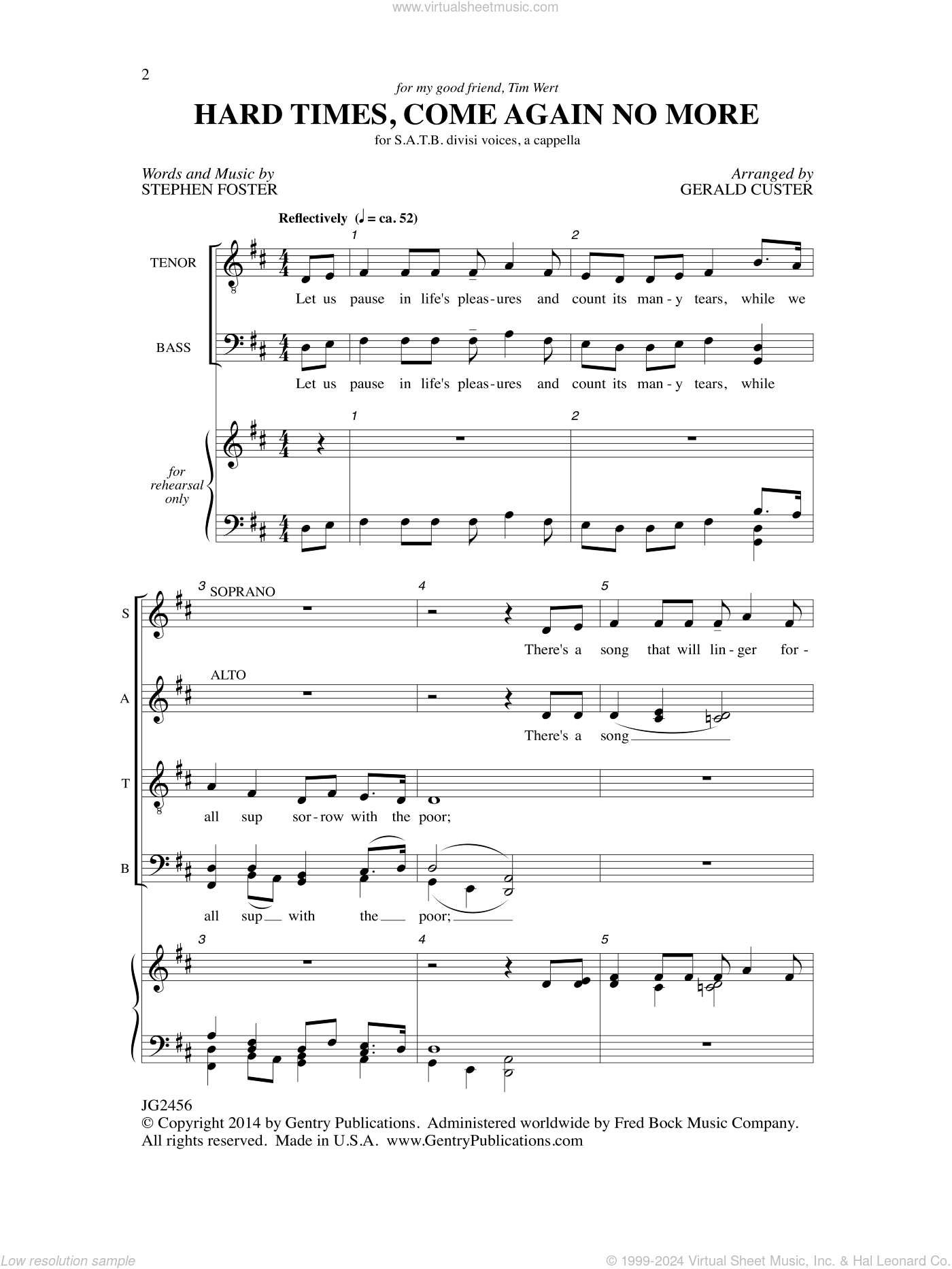 Custer Hard Times Come Again No More Sheet Music For Choir Satb Soprano Alto Tenor Bass