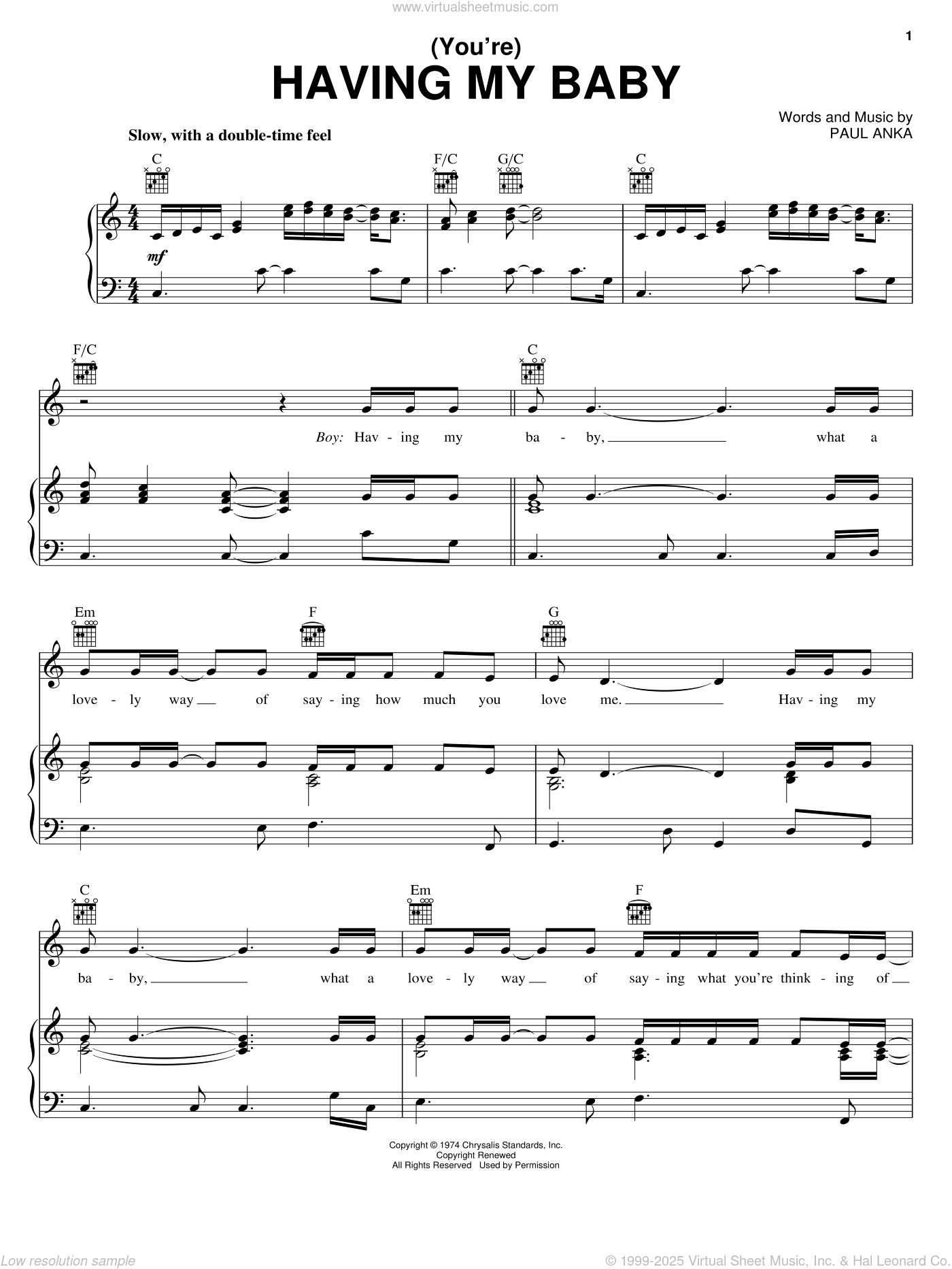 (you're) Having My Baby Sheet Music For Voice, Piano Or Guitar