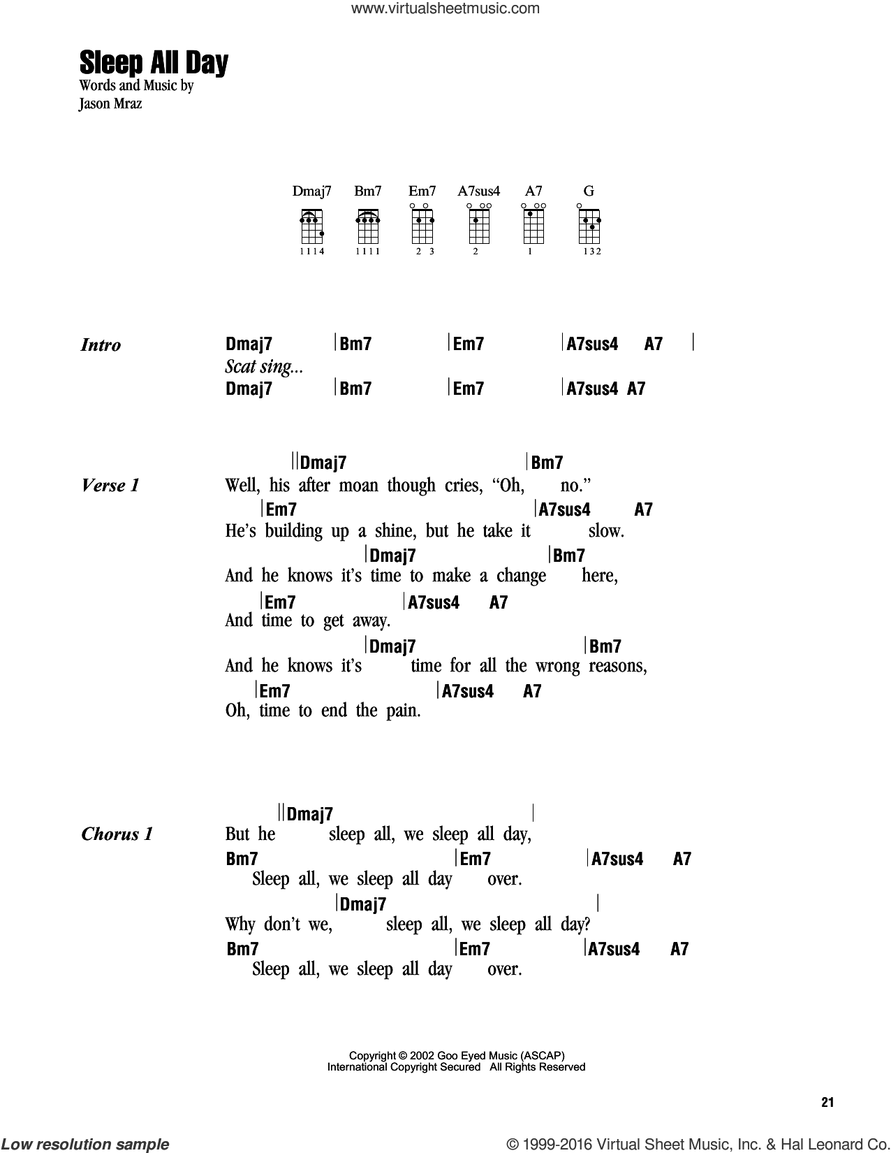 mærke navn Modtager maskine pude Sleep All Day sheet music for ukulele (chords) (PDF)