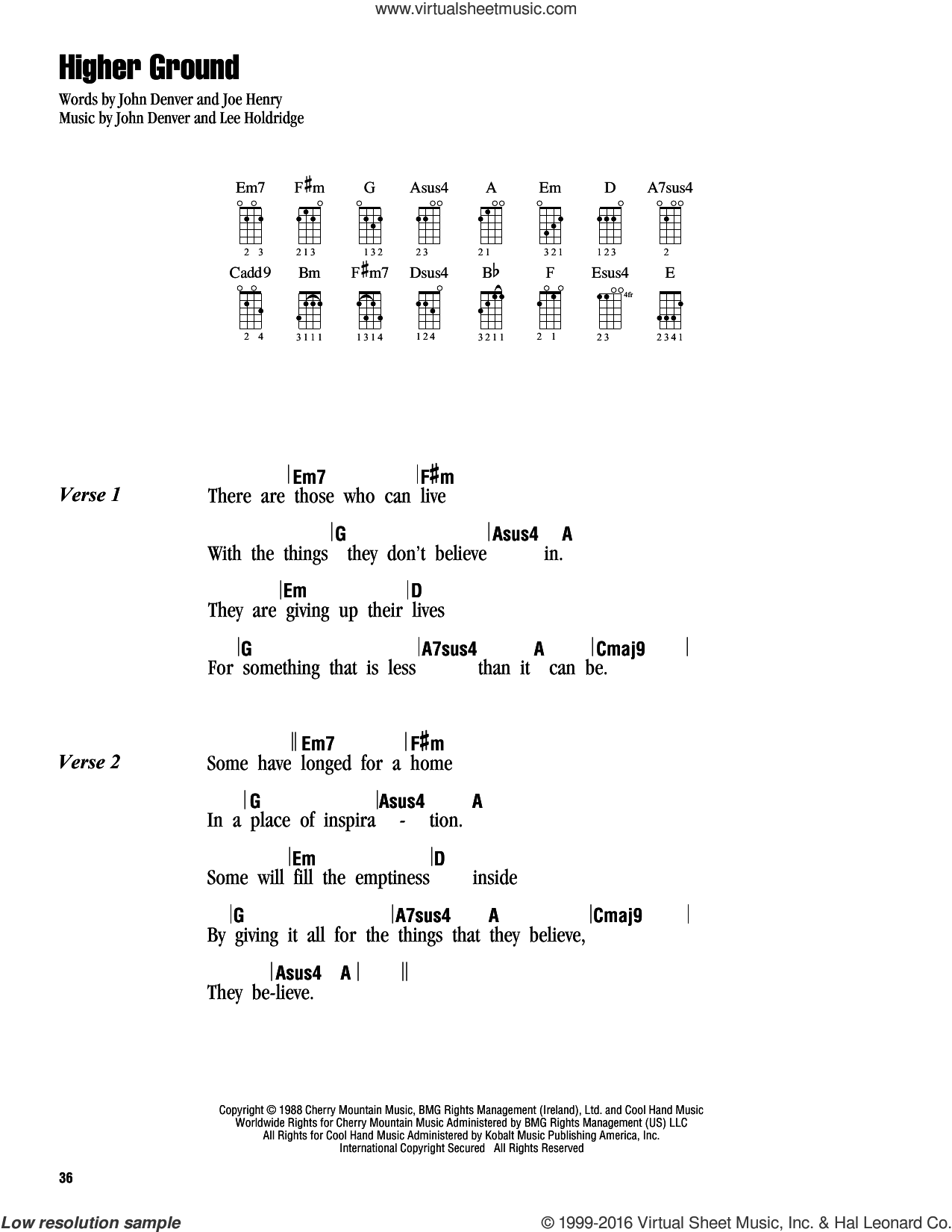 Higher Ground sheet music for ukulele (chords) (PDF)