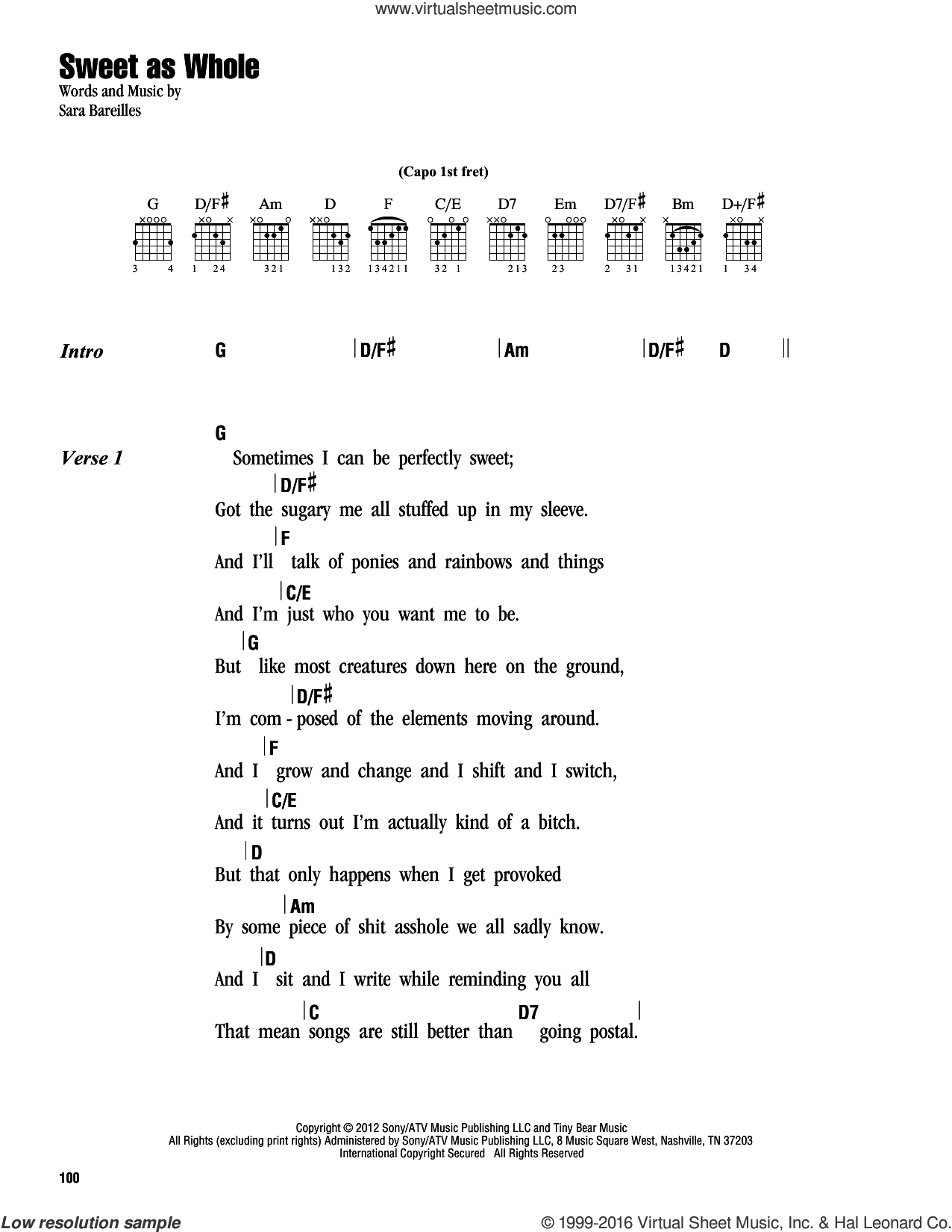 Sweet As Whole sheet music for guitar (chords) (PDF)