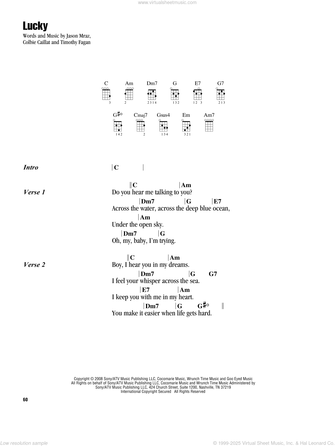 Lucky sheet music for ukulele (chords) (PDF)