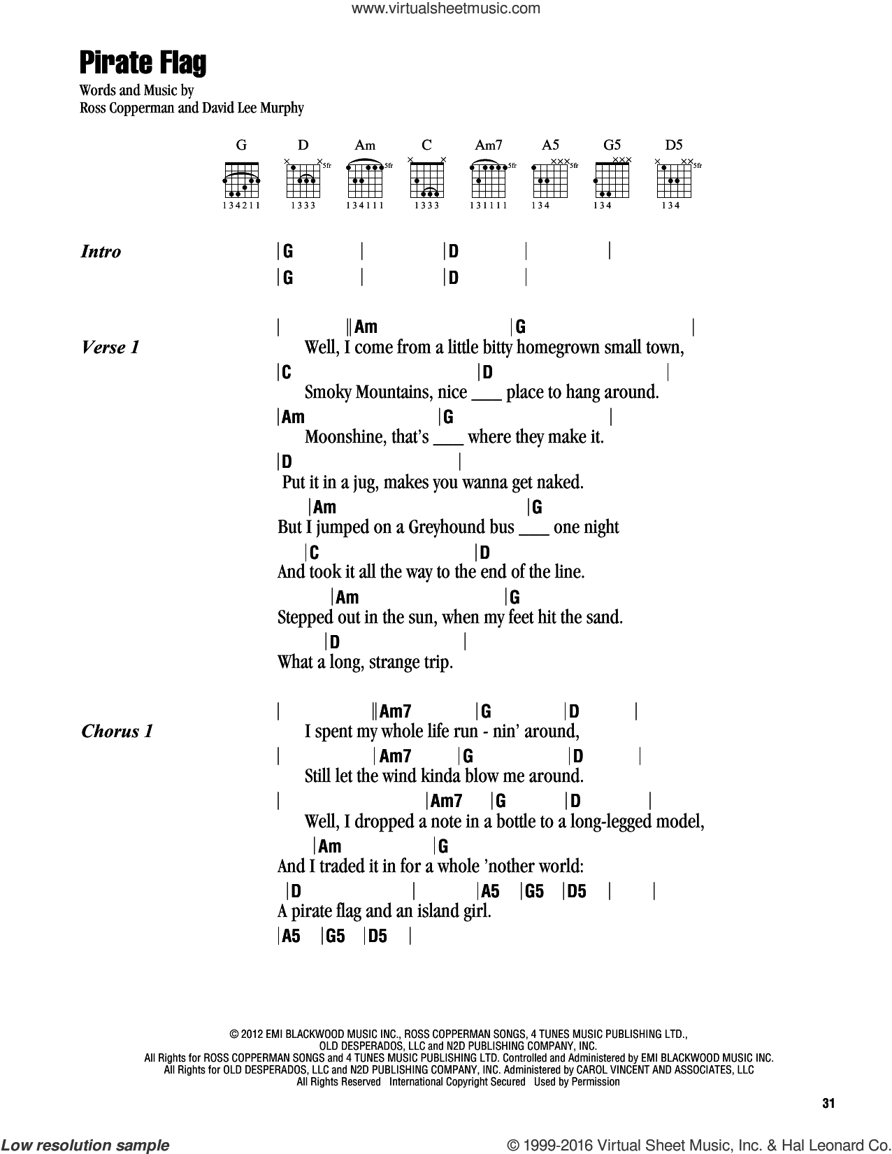 Pirate Flag sheet music for guitar (chords) (PDF)