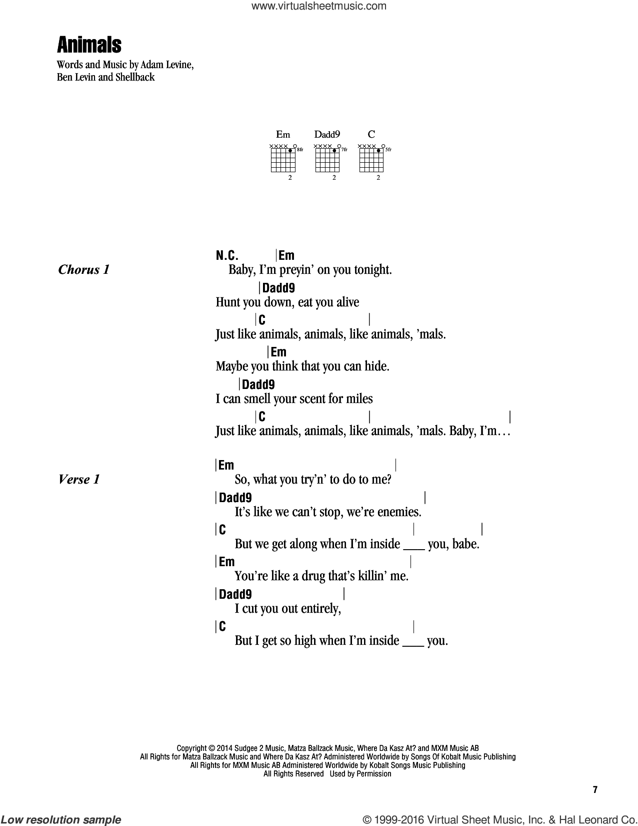 Animals sheet music for guitar (chords) (PDF)