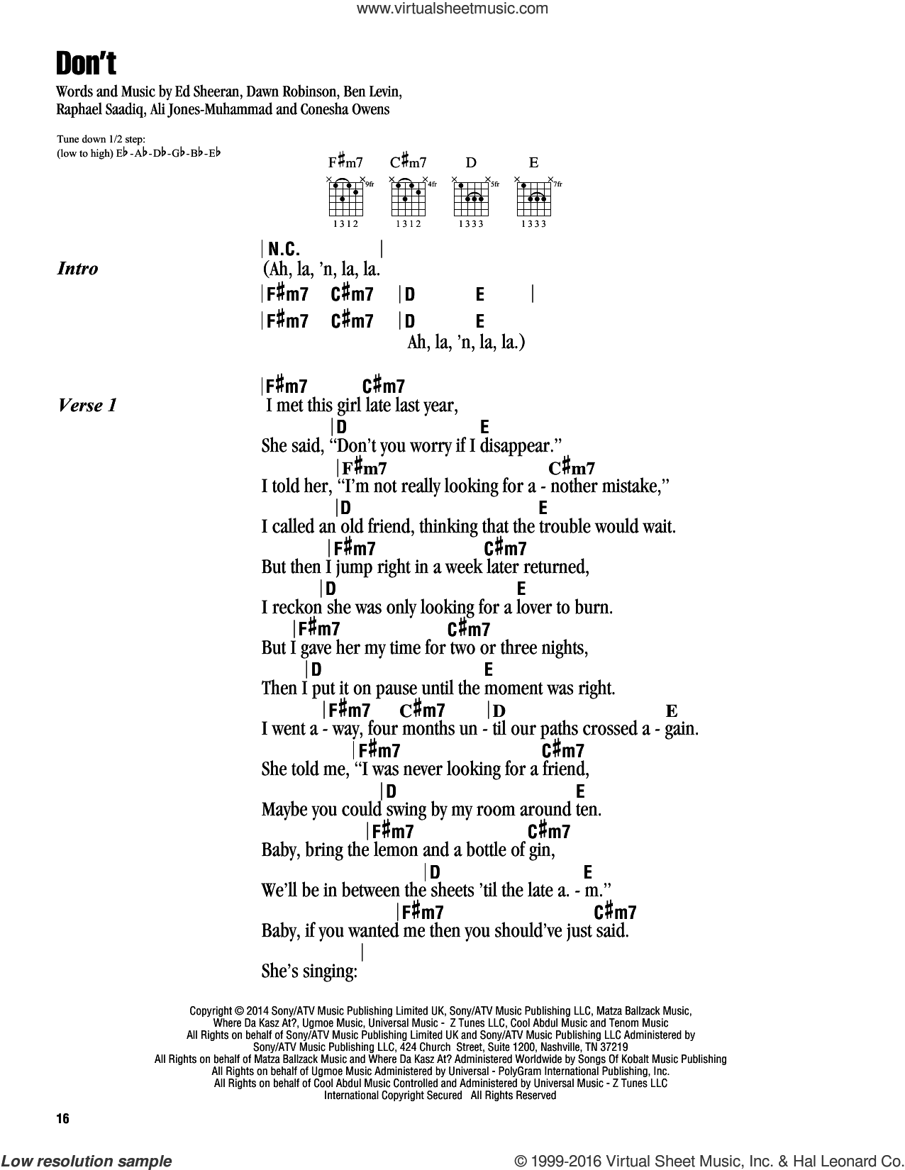 Ed Sheeran: Don't sheet music for guitar (chords) v2