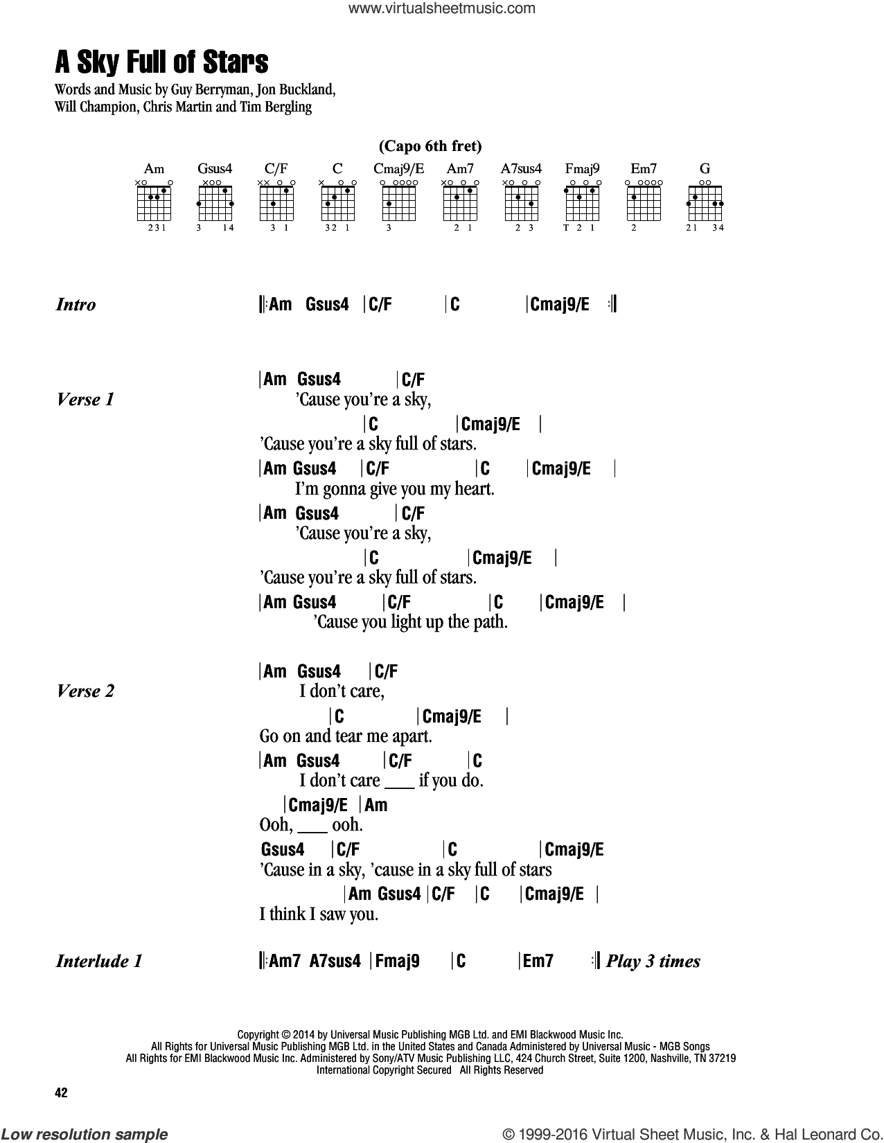 A Sky Full Of Stars Sheet Music For Guitar chords V3