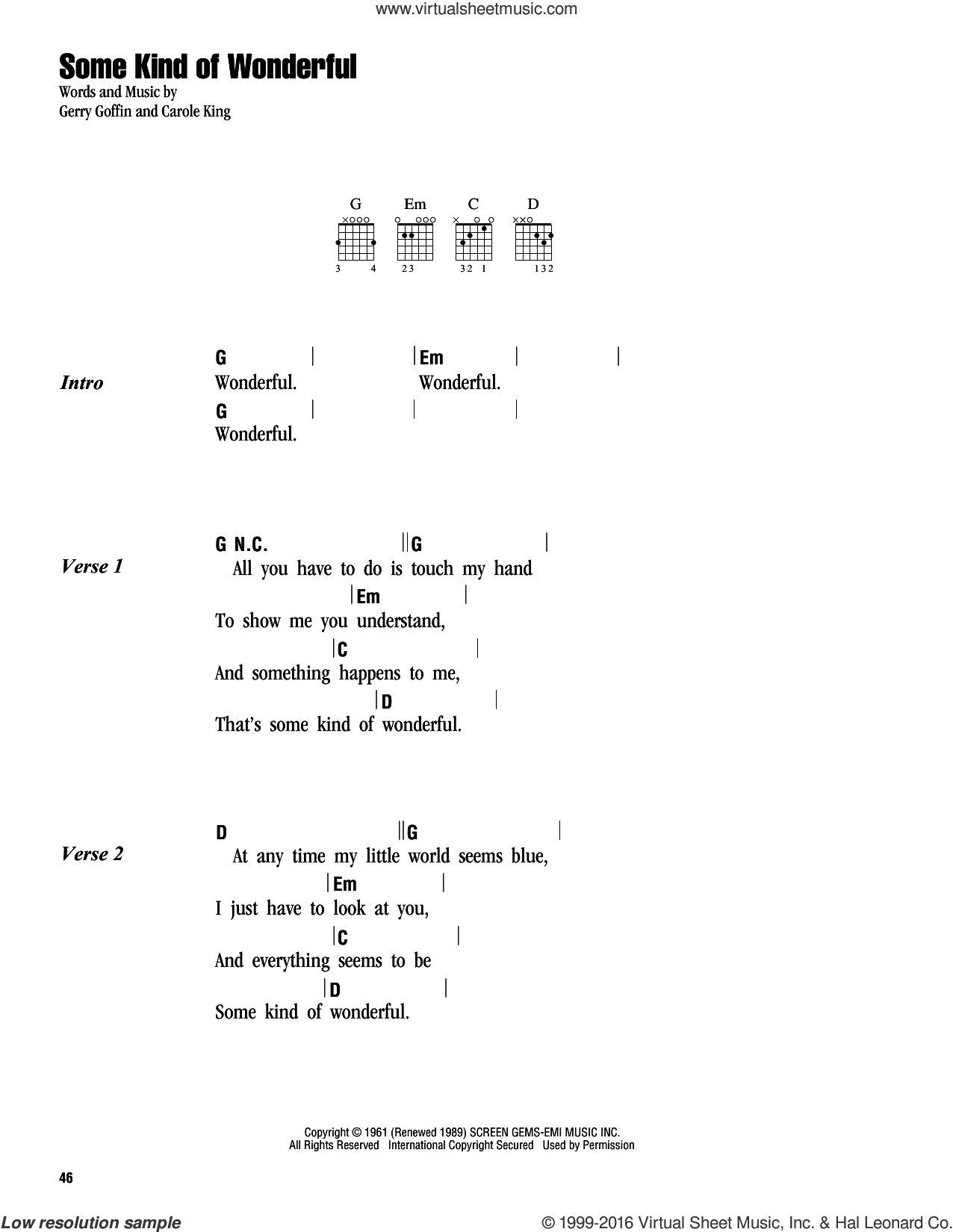 Some Kind Of Wonderful sheet music for guitar (chords) (PDF)