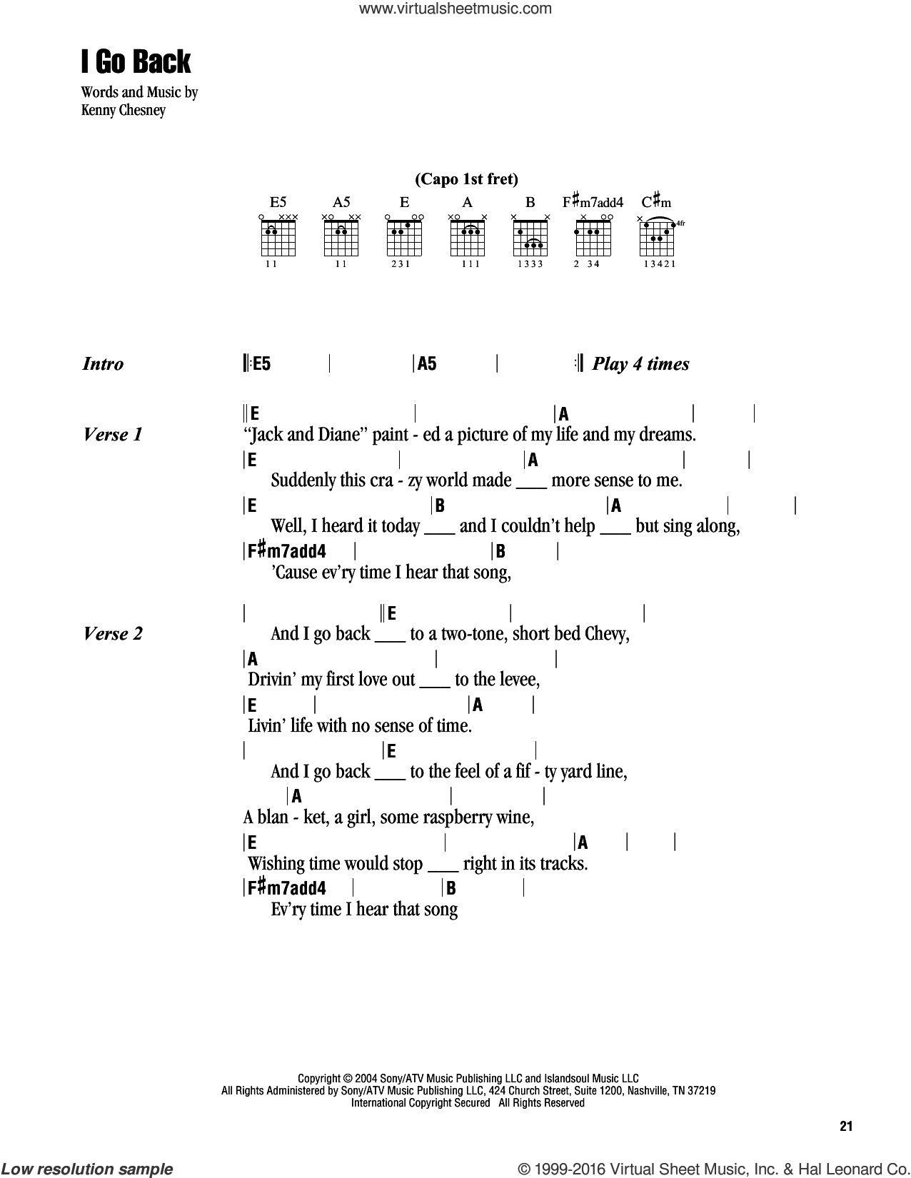 I Go Back sheet music for guitar (chords) (PDF)