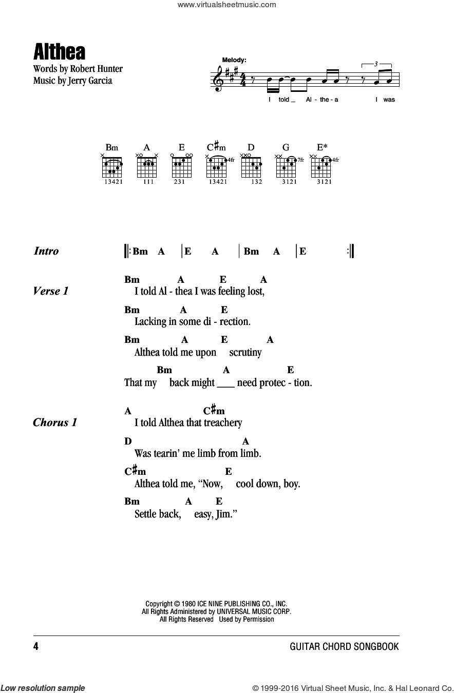 Althea sheet music for guitar (chords) (PDF)