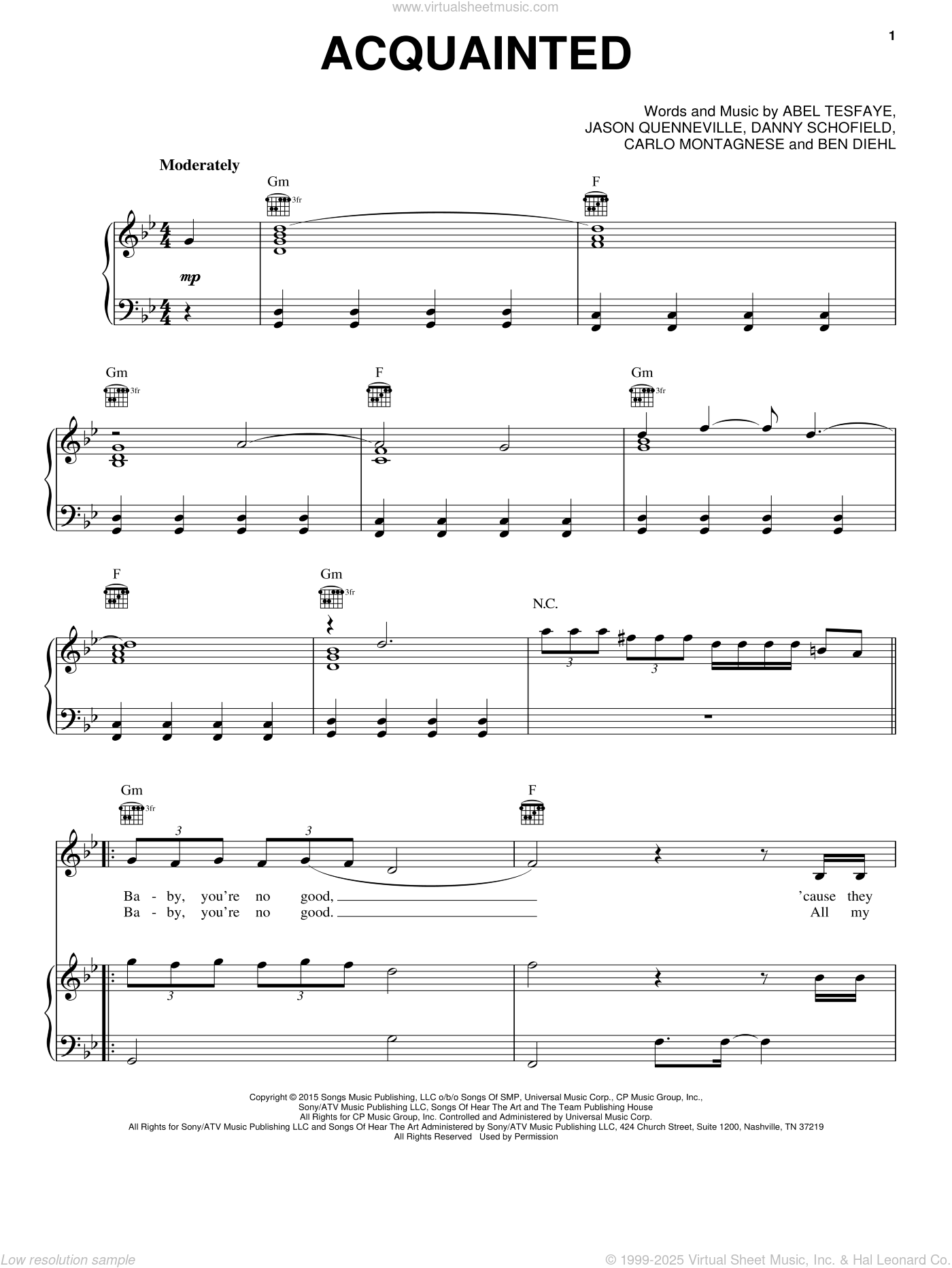 Weeknd Acquainted Sheet Music For Voice Piano Or Guitar Pdf