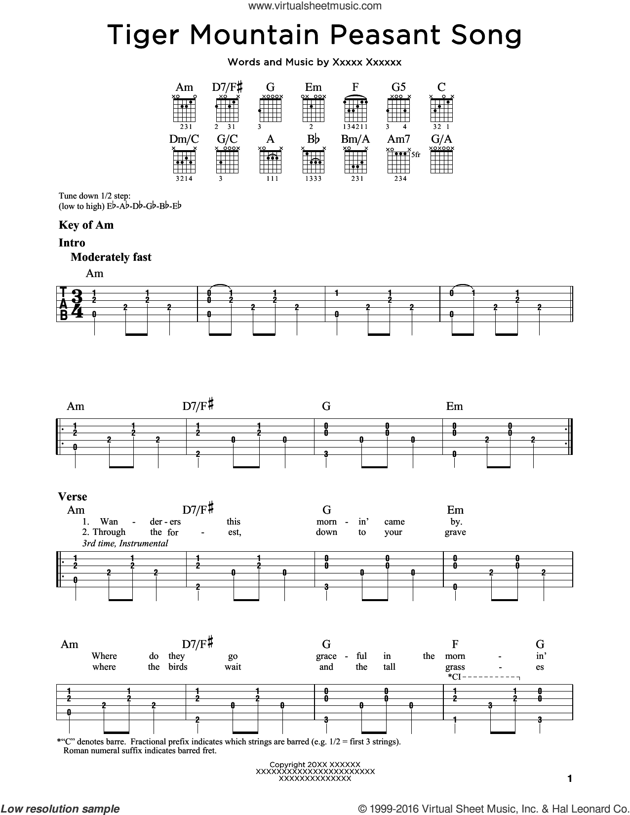 Tiger Mountain Peasant Song sheet music for guitar solo (lead sheet)