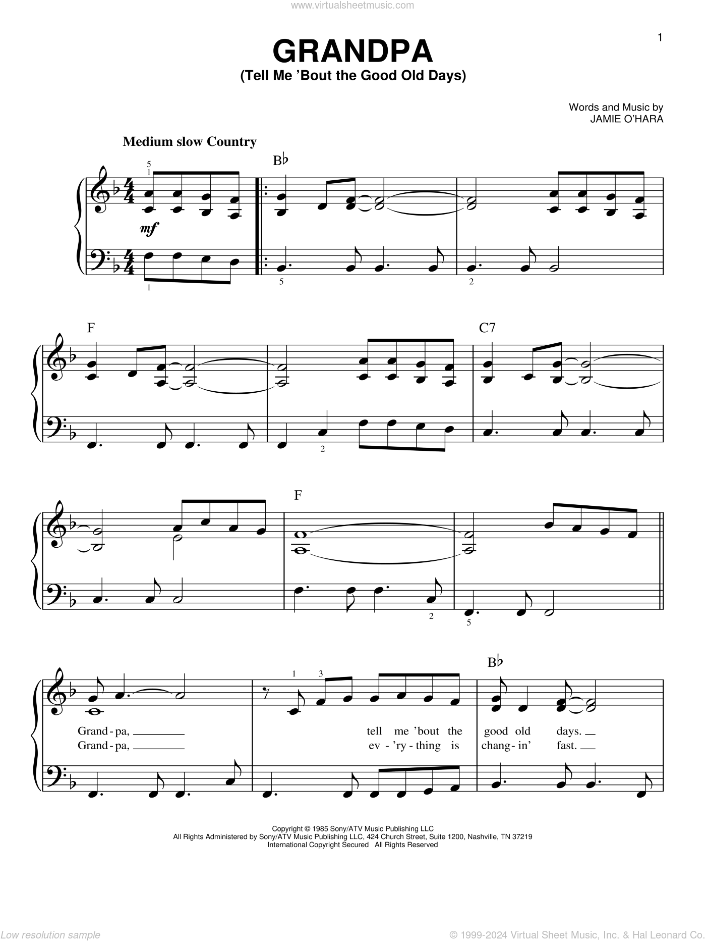 Grandpa (Tell Me 'Bout The Good Old Days) sheet music for piano solo