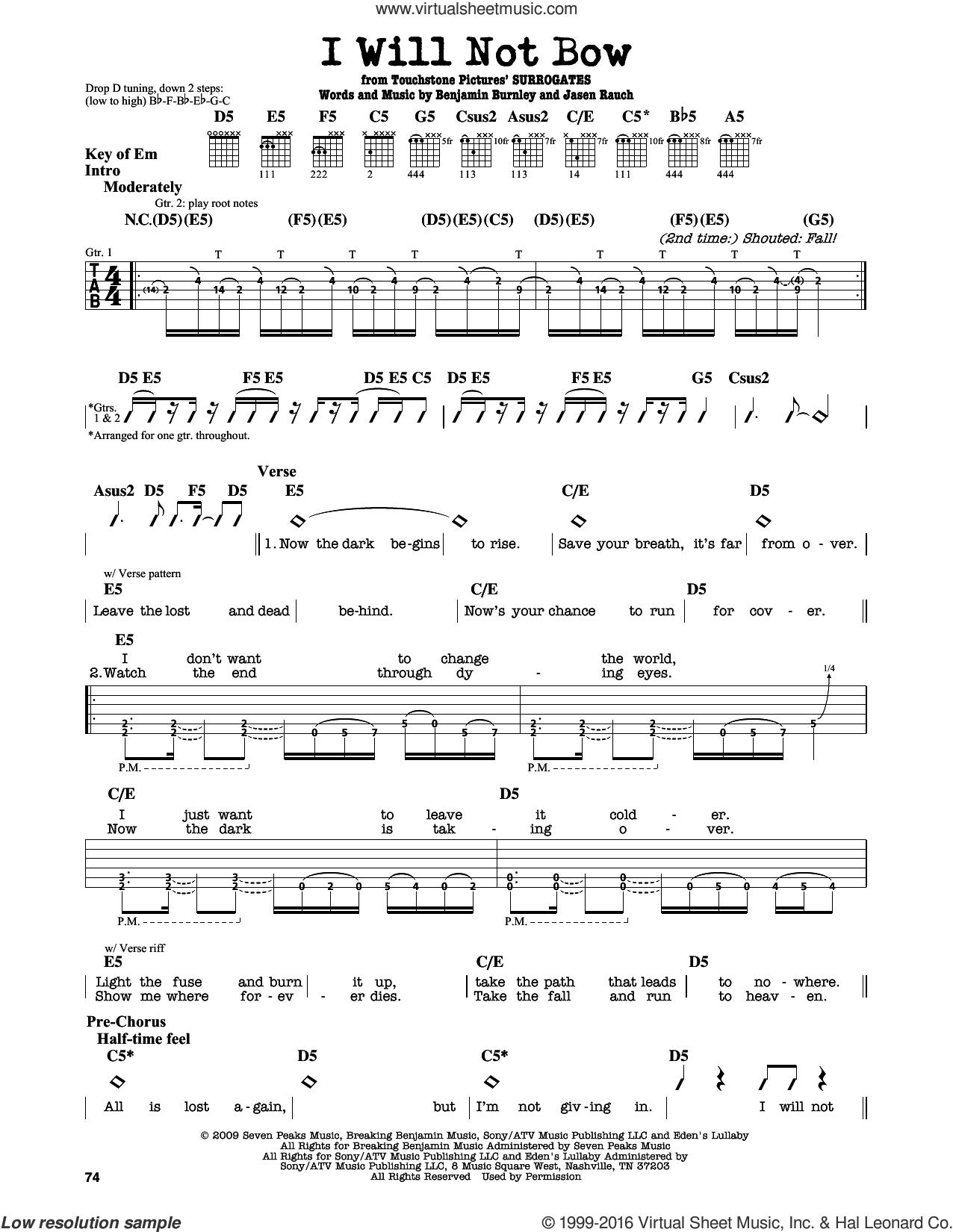 I Will Not Bow sheet music for guitar solo (lead sheet) (PDF)