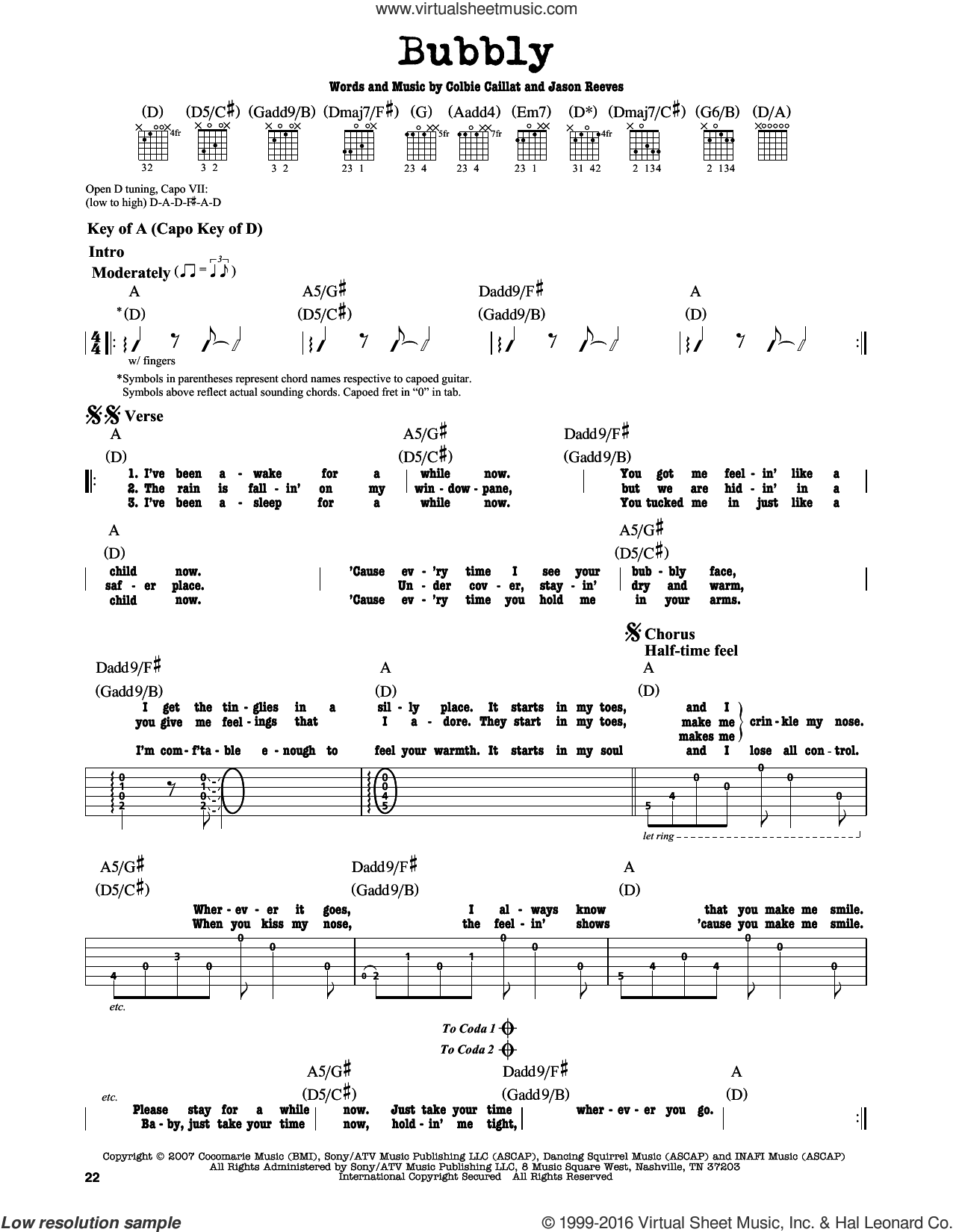 Bubbly sheet music for guitar solo (lead sheet) (PDF)