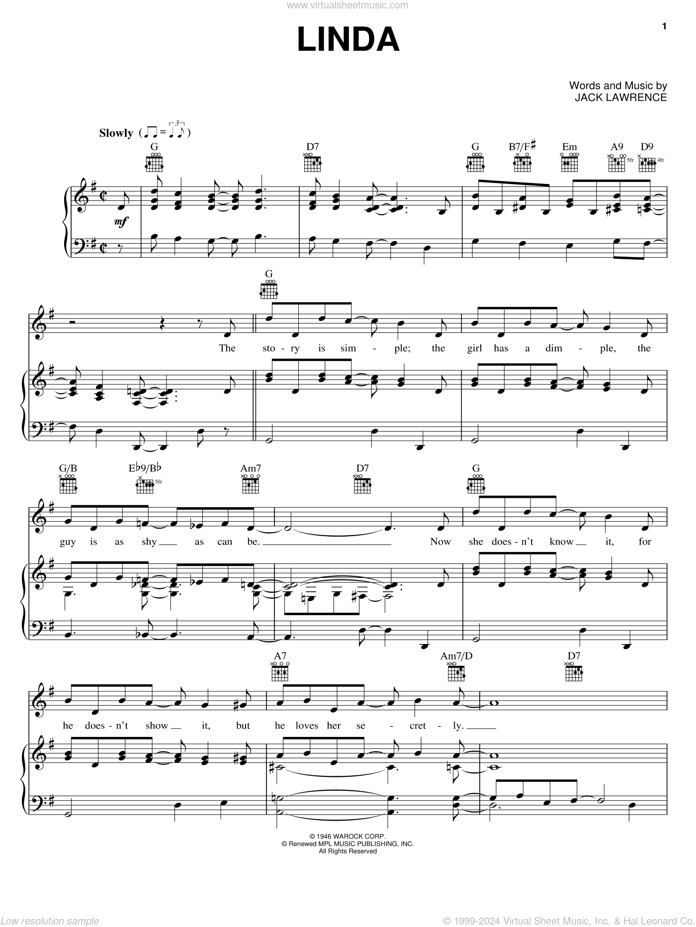 Linda sheet music for voice, piano or guitar (PDF-interactive)