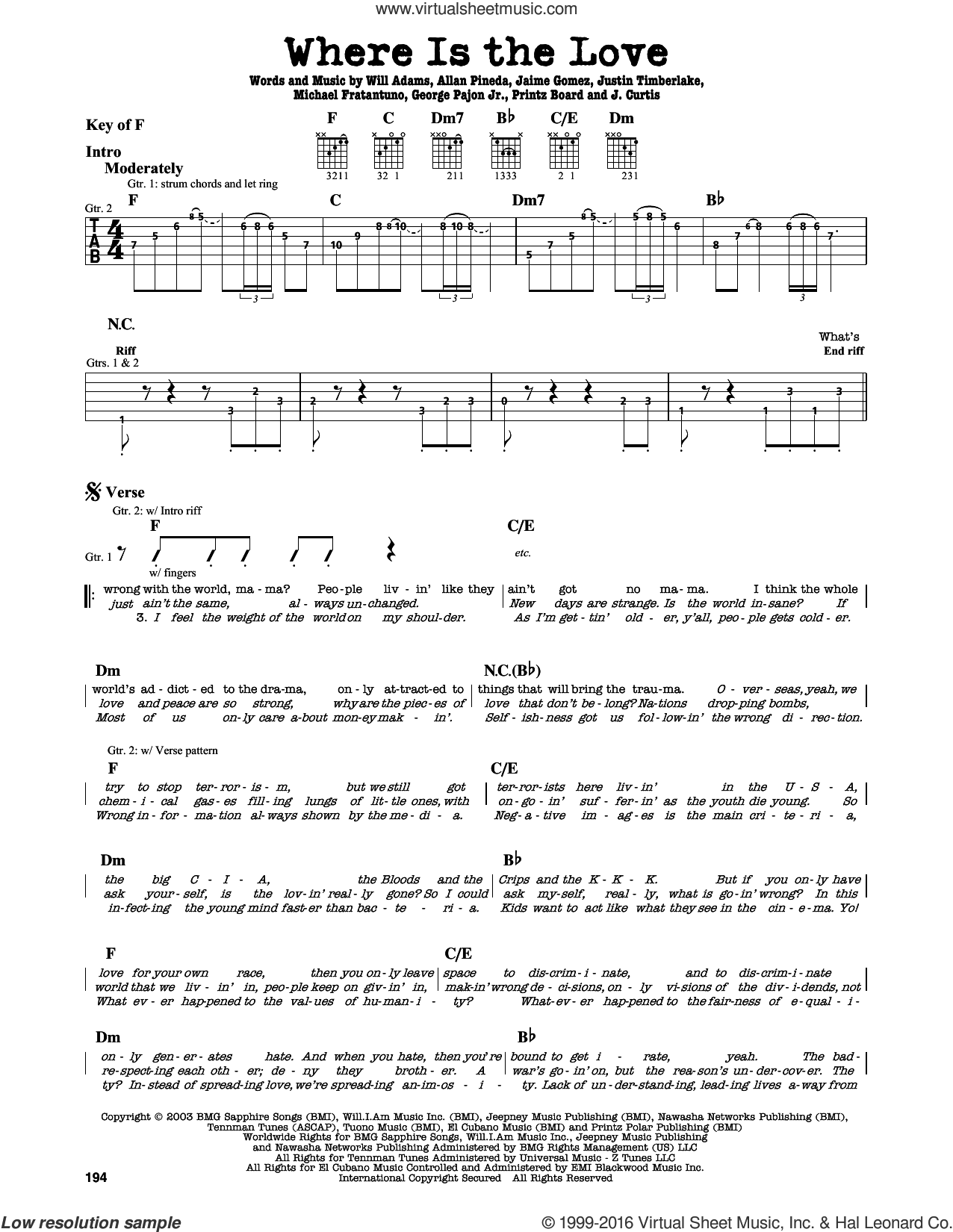 Where Is The Love? sheet music for guitar solo (lead sheet) (PDF)