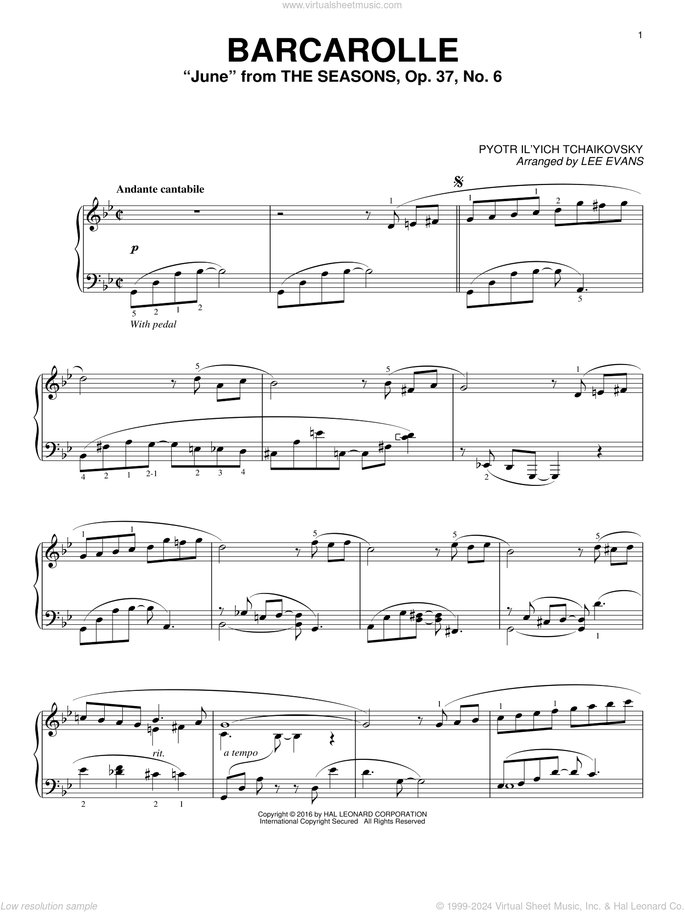 Juin: Barcarolle – Tchaikovsky – Grade 8 Piano Exam Pieces