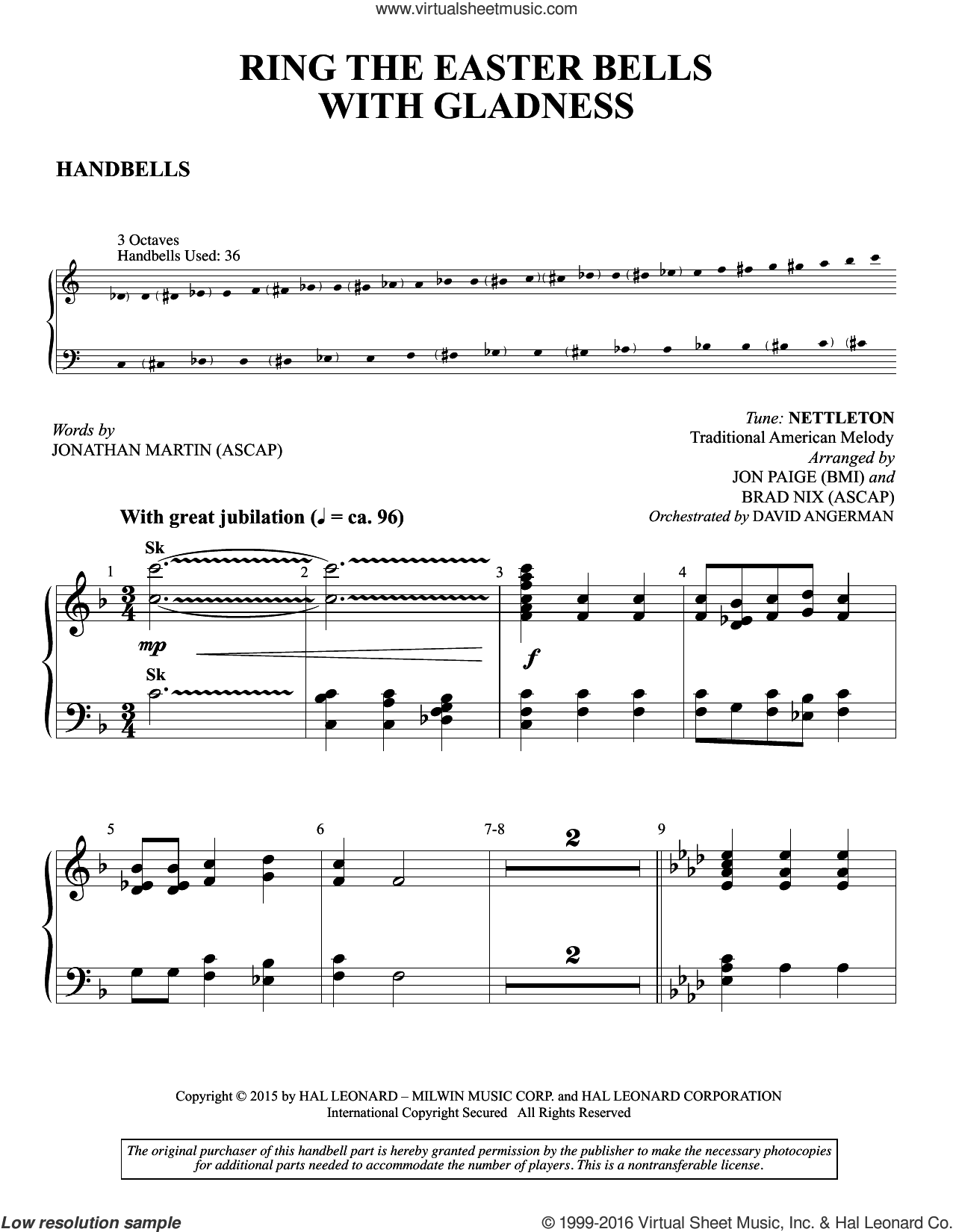Nix Ring The Easter Bells With Gladness Sheet Music For Orchestra Band Handbells