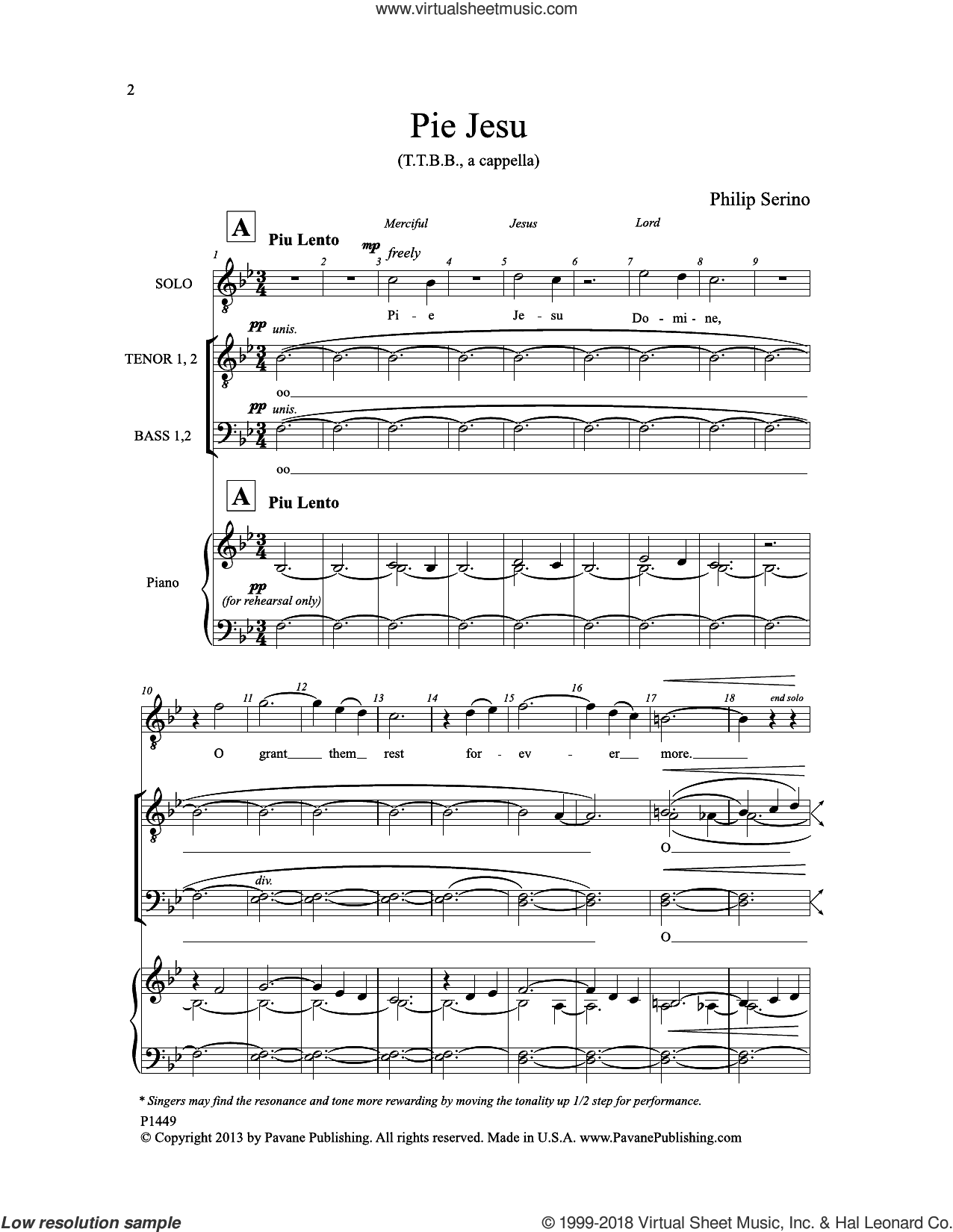 Pie Jesu sheet music for choir (TTBB tenor, bass) (PDF)
