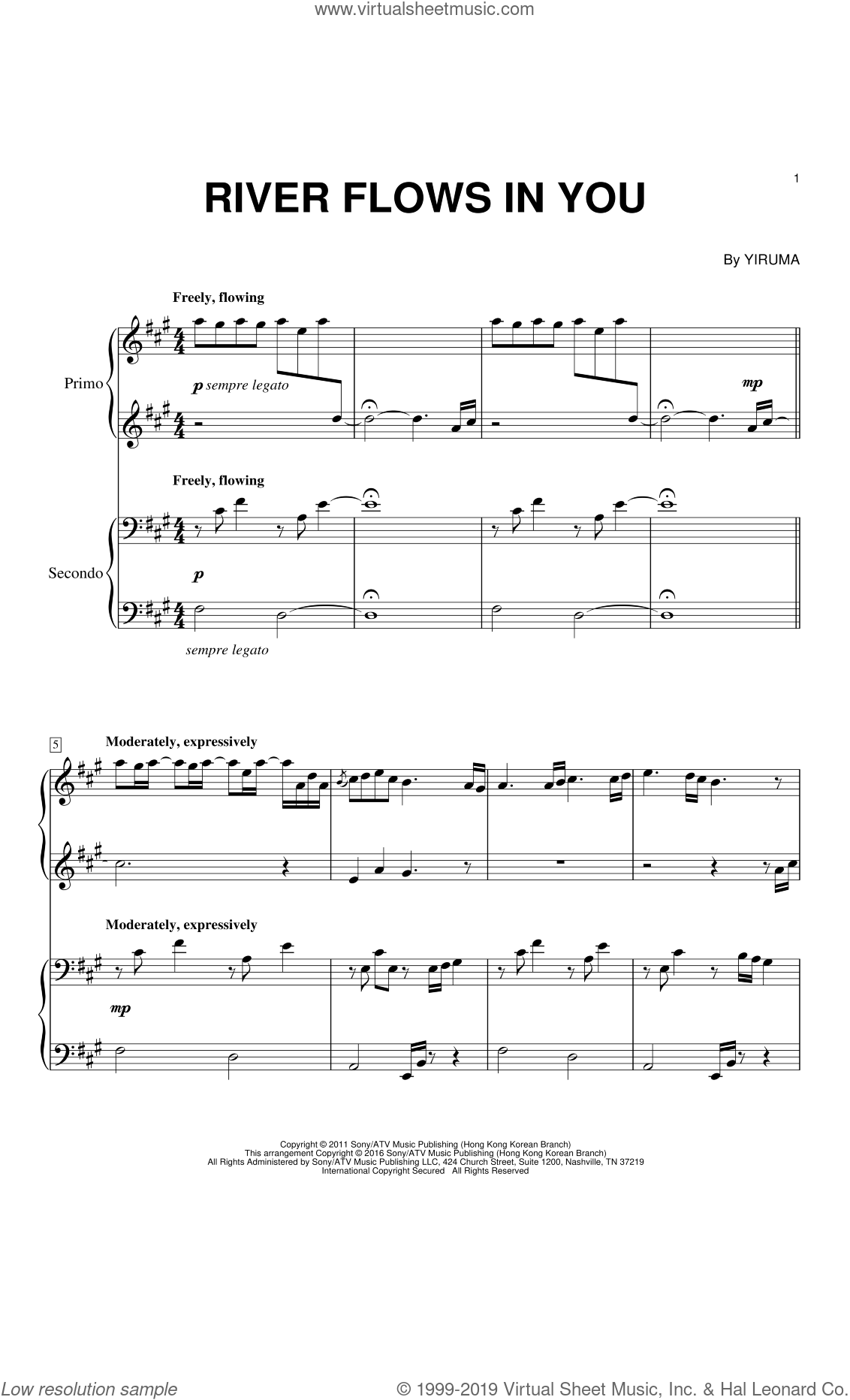 River Flows sheet music for piano four hands (PDF)