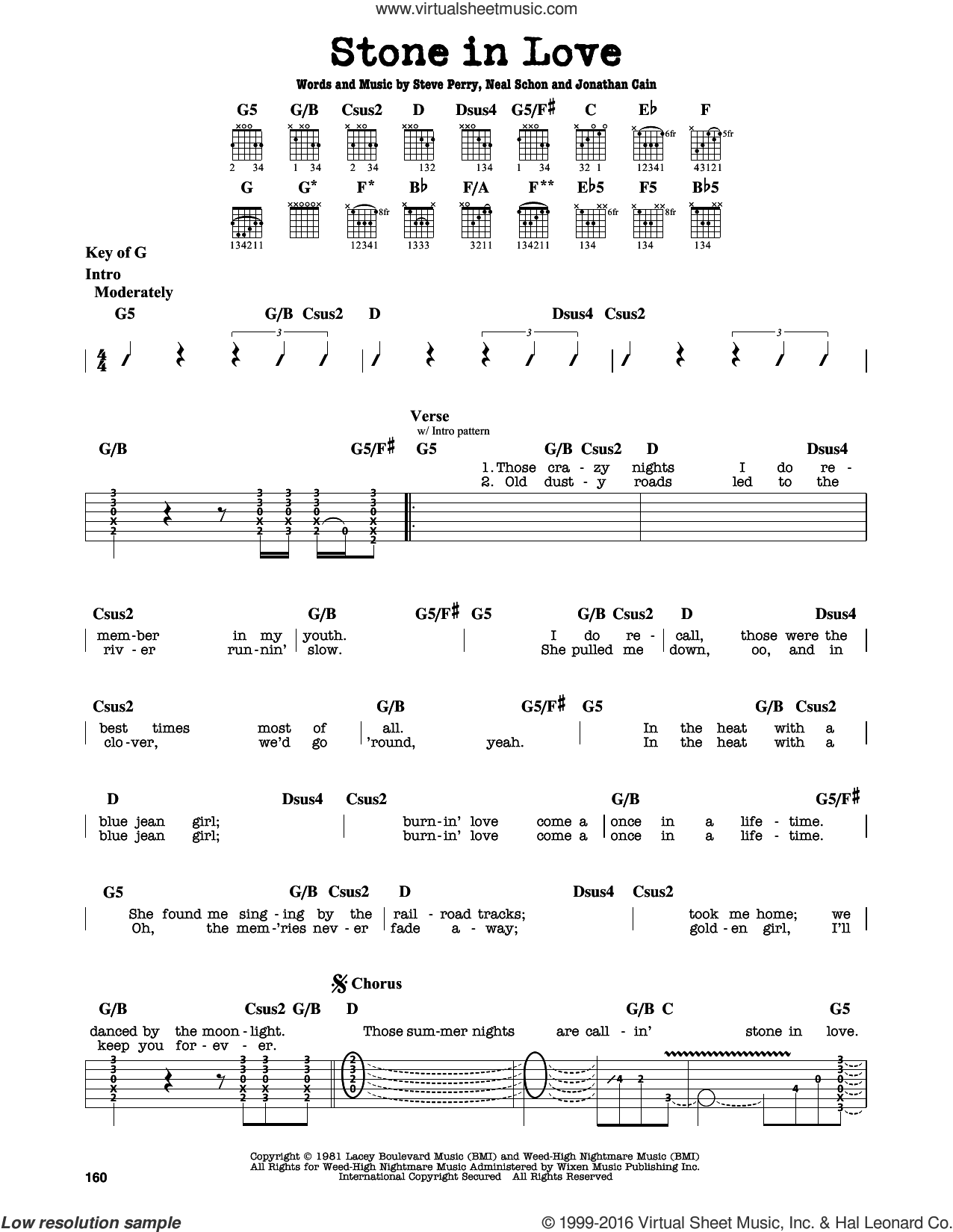 Stone In Love sheet music for guitar solo (lead sheet) (PDF)