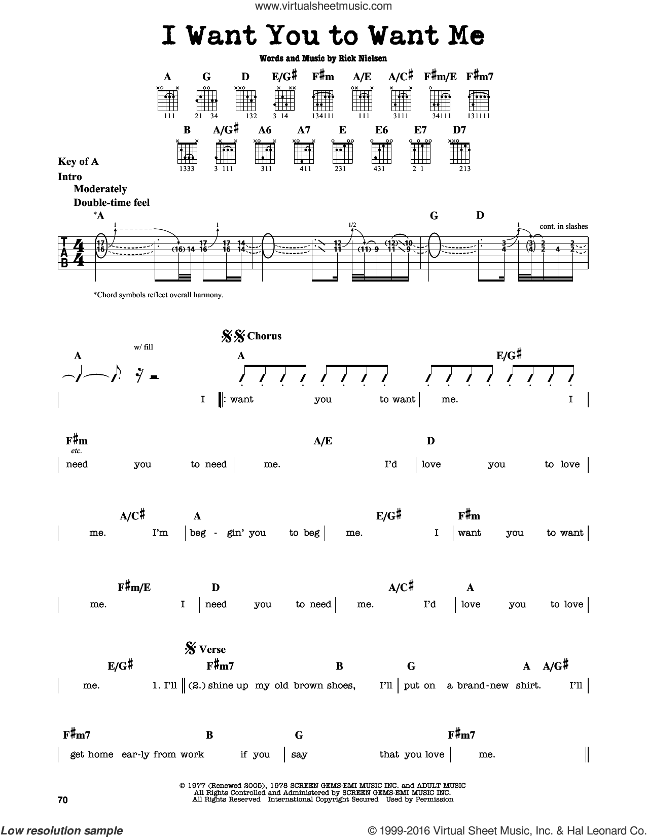 I Want You To Want Me sheet music for guitar solo (lead sheet) v2