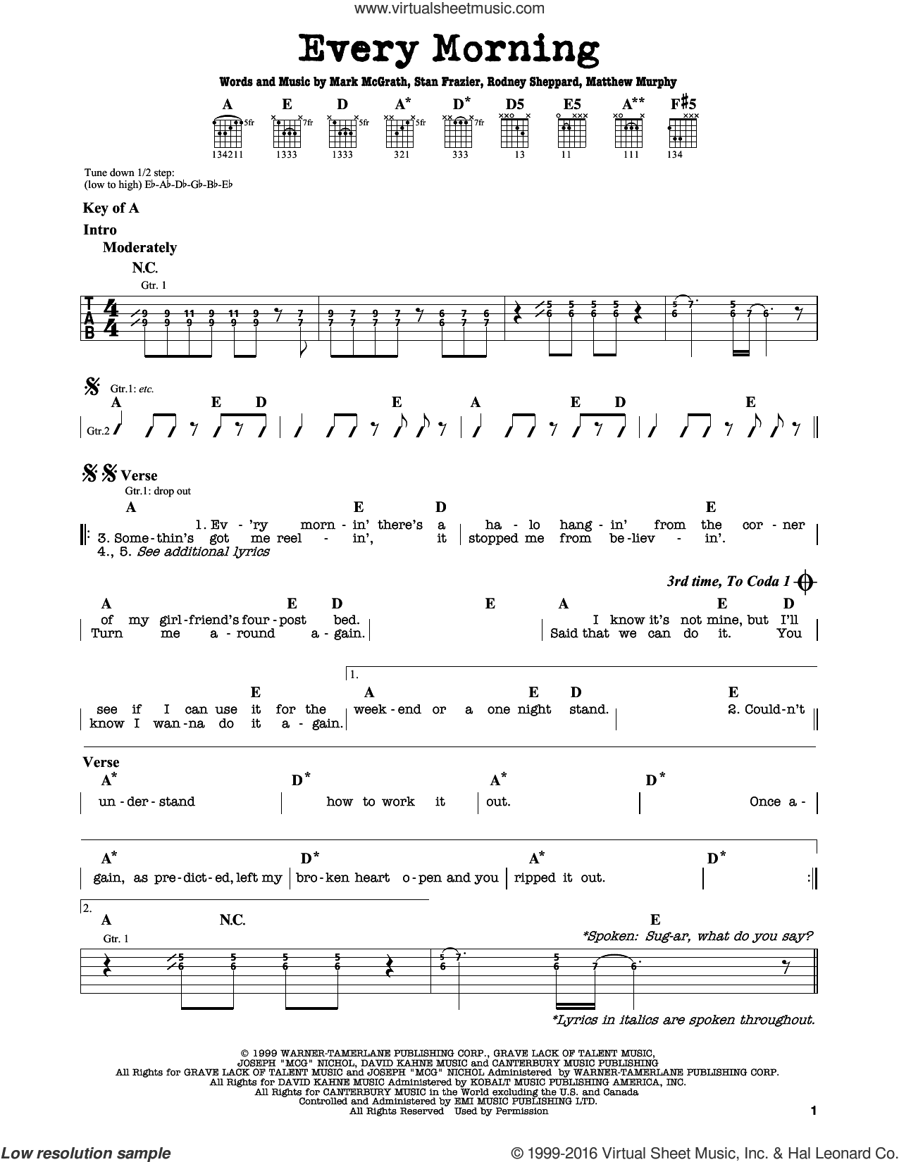 Every Morning sheet music for guitar solo (lead sheet) (PDF)