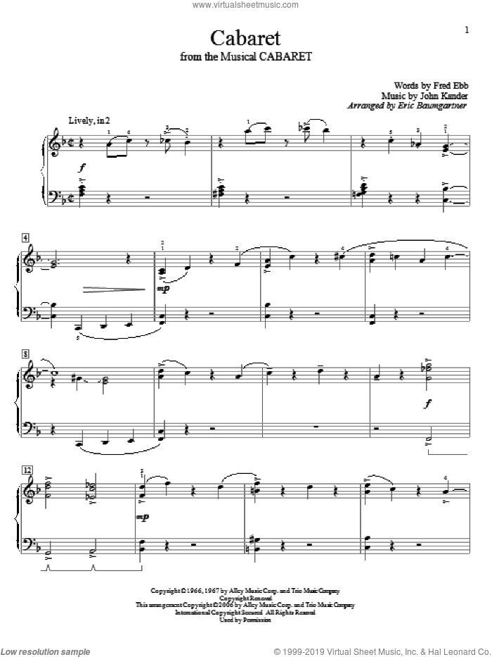 Cabaret sheet music for piano solo (elementary) (PDF) v2