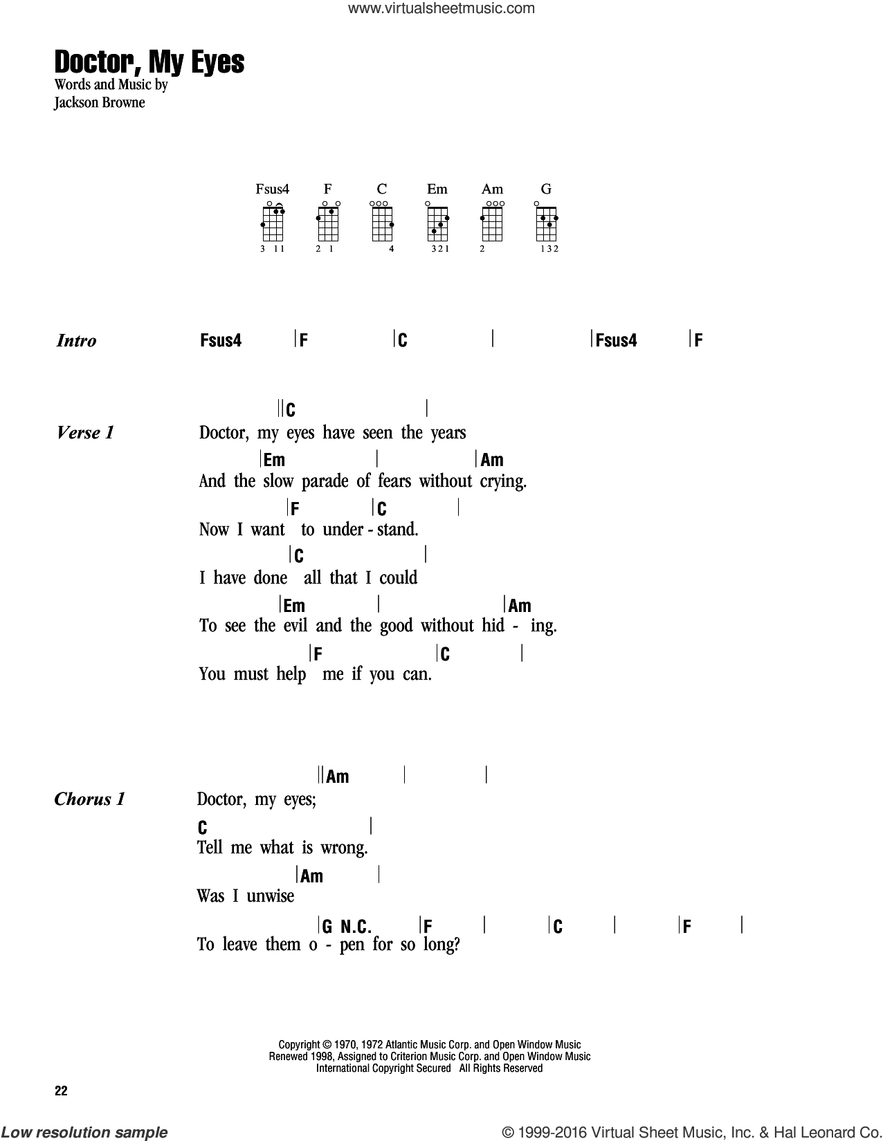 Browne Doctor My Eyes Sheet Music For Ukulele Chords Pdf