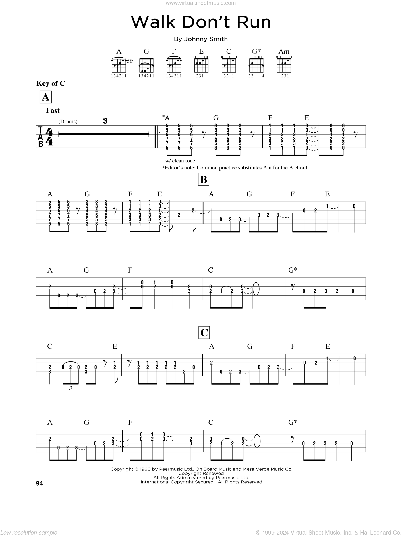 Free sheet music preview of Walk Don't Run for guitar solo (lead sheet...