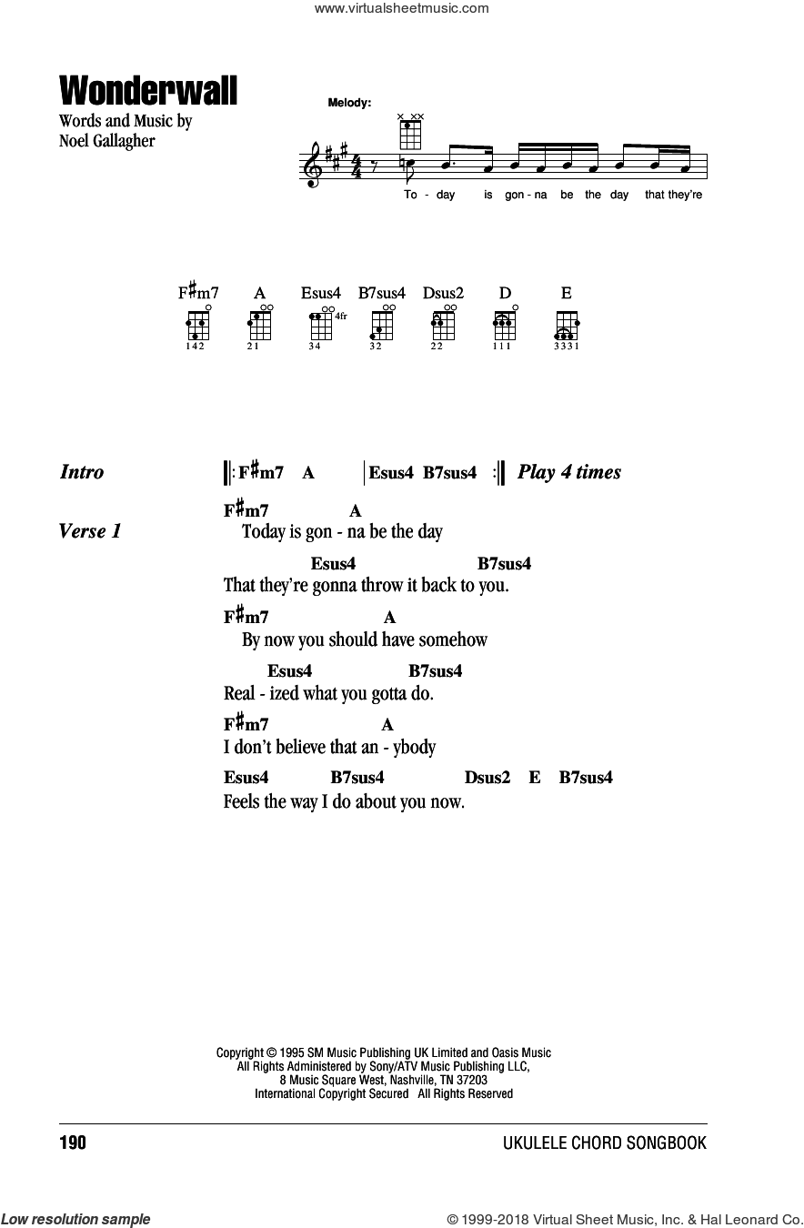 Fødested sammensværgelse Hævde Wonderwall sheet music for ukulele (chords) (PDF) v2