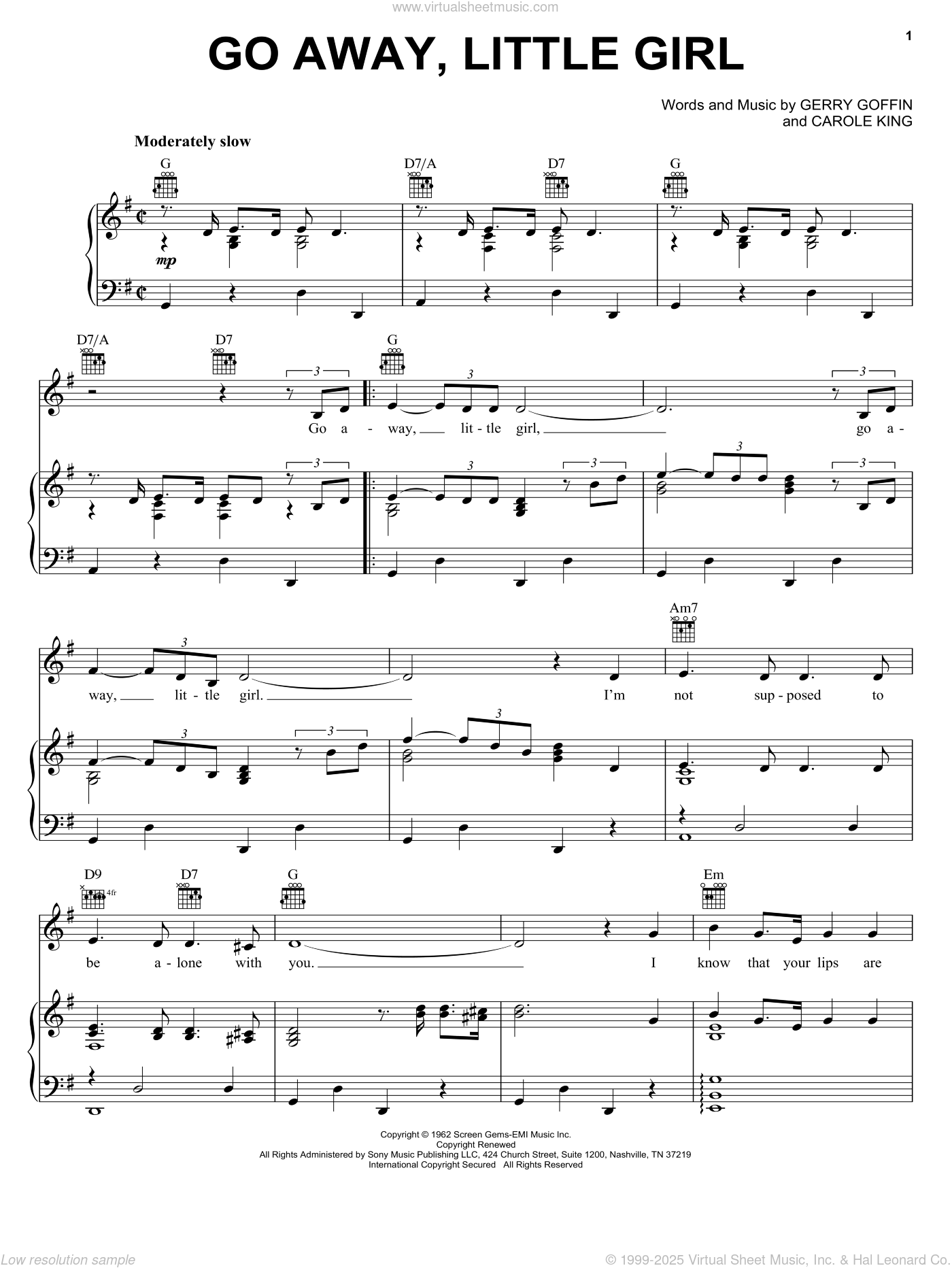 Go Away, Little Girl sheet music for voice, piano or guitar (PDF)