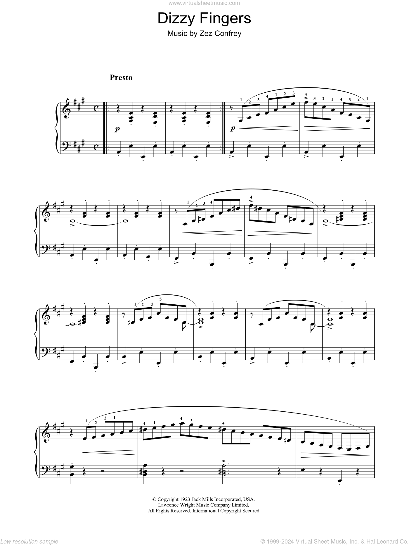 Dizzy Fingers sheet music for piano solo (PDF-interactive)