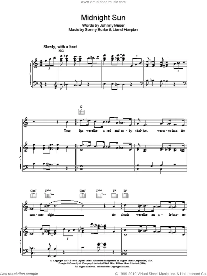 Lionel Hampton: Midnight Sun sheet music for voice, piano or guitar