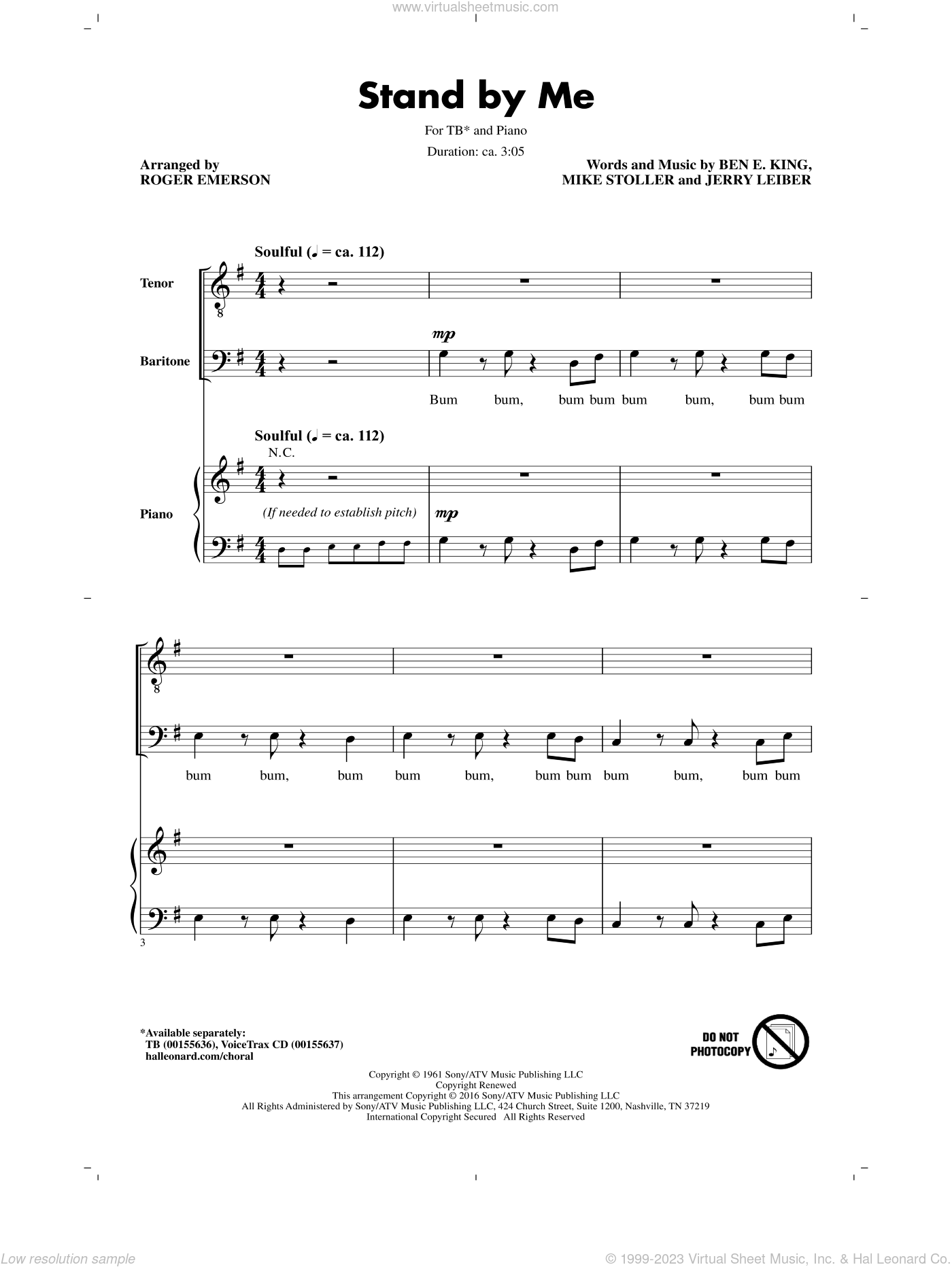 Stoller Stand By Me Arr Roger Emerson Sheet Music For Choir Tb Tenor Bass