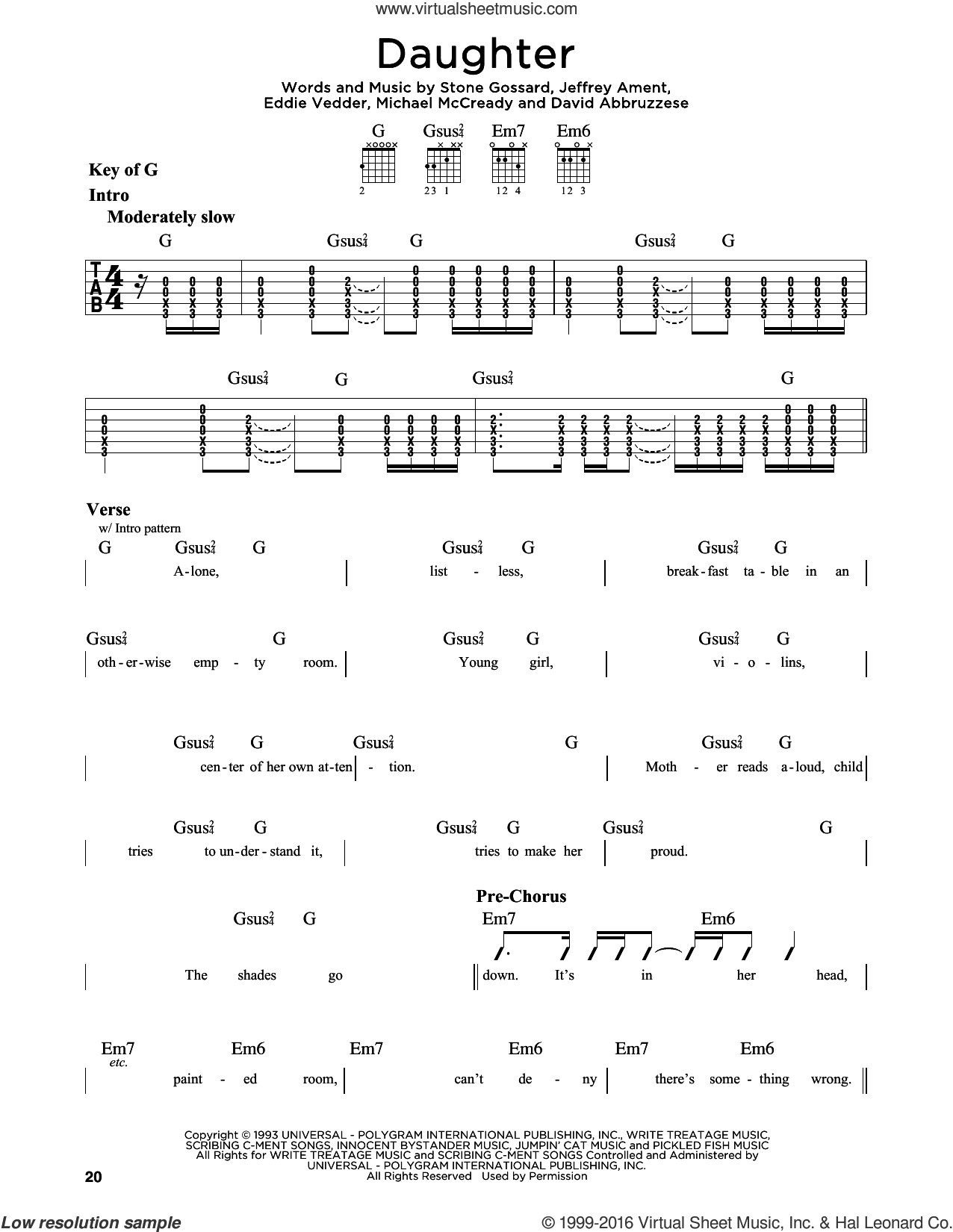 Jam - Daughter sheet music (intermediate) for guitar solo (lead sheet)