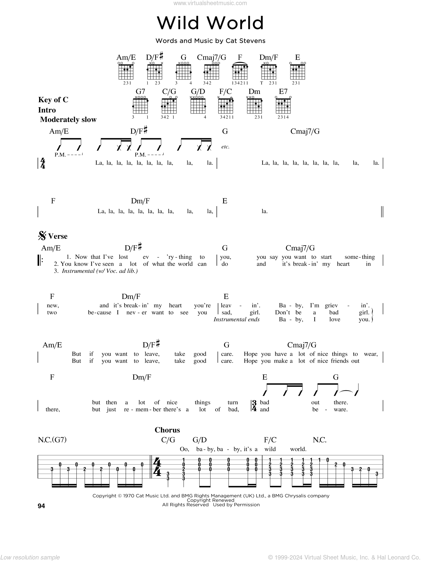 Wild World Sheet Music (intermediate) For Guitar Solo (lead Sheet)