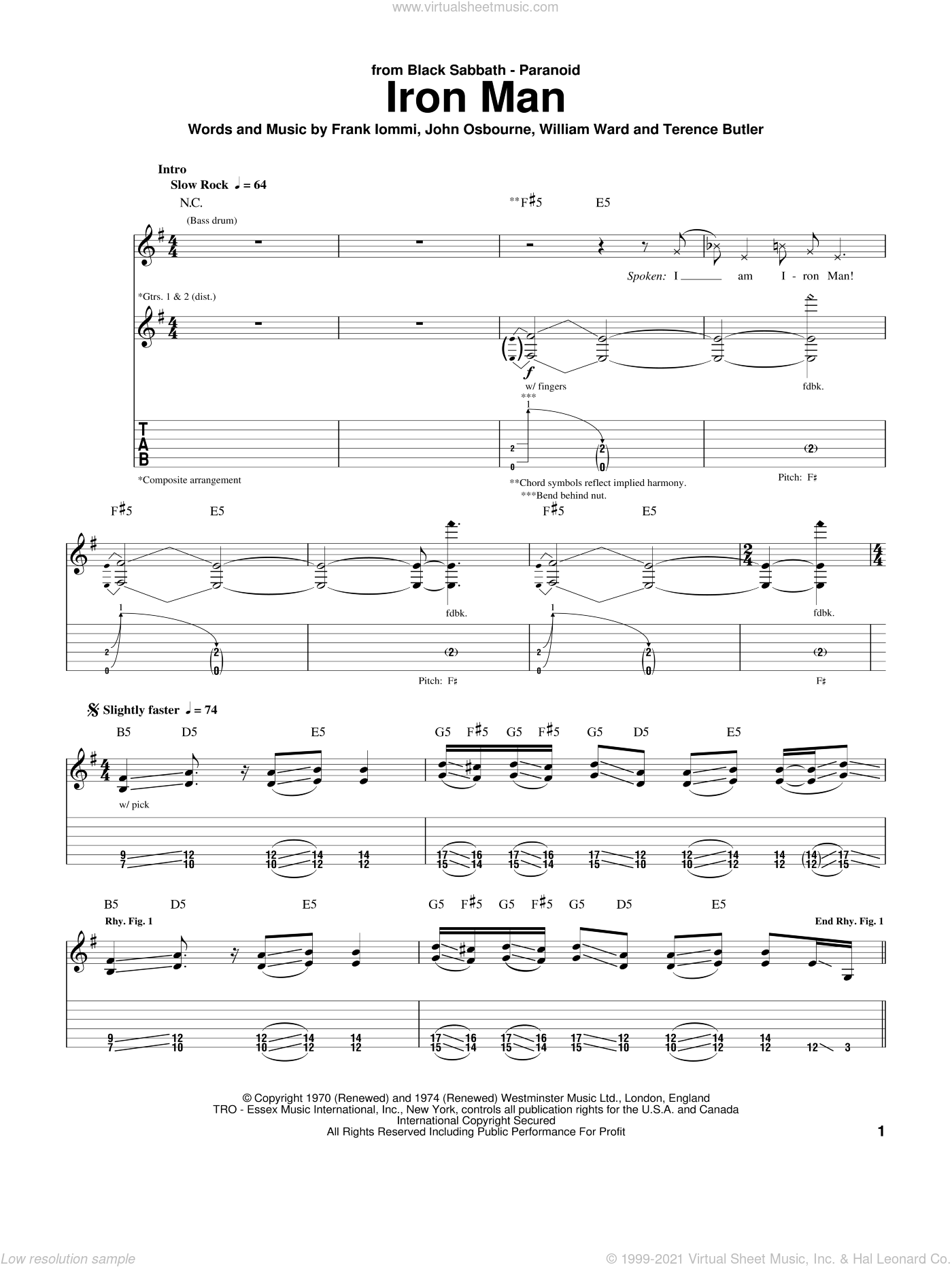 Sabbath   Iron Man sheet music for guitar tablature v20